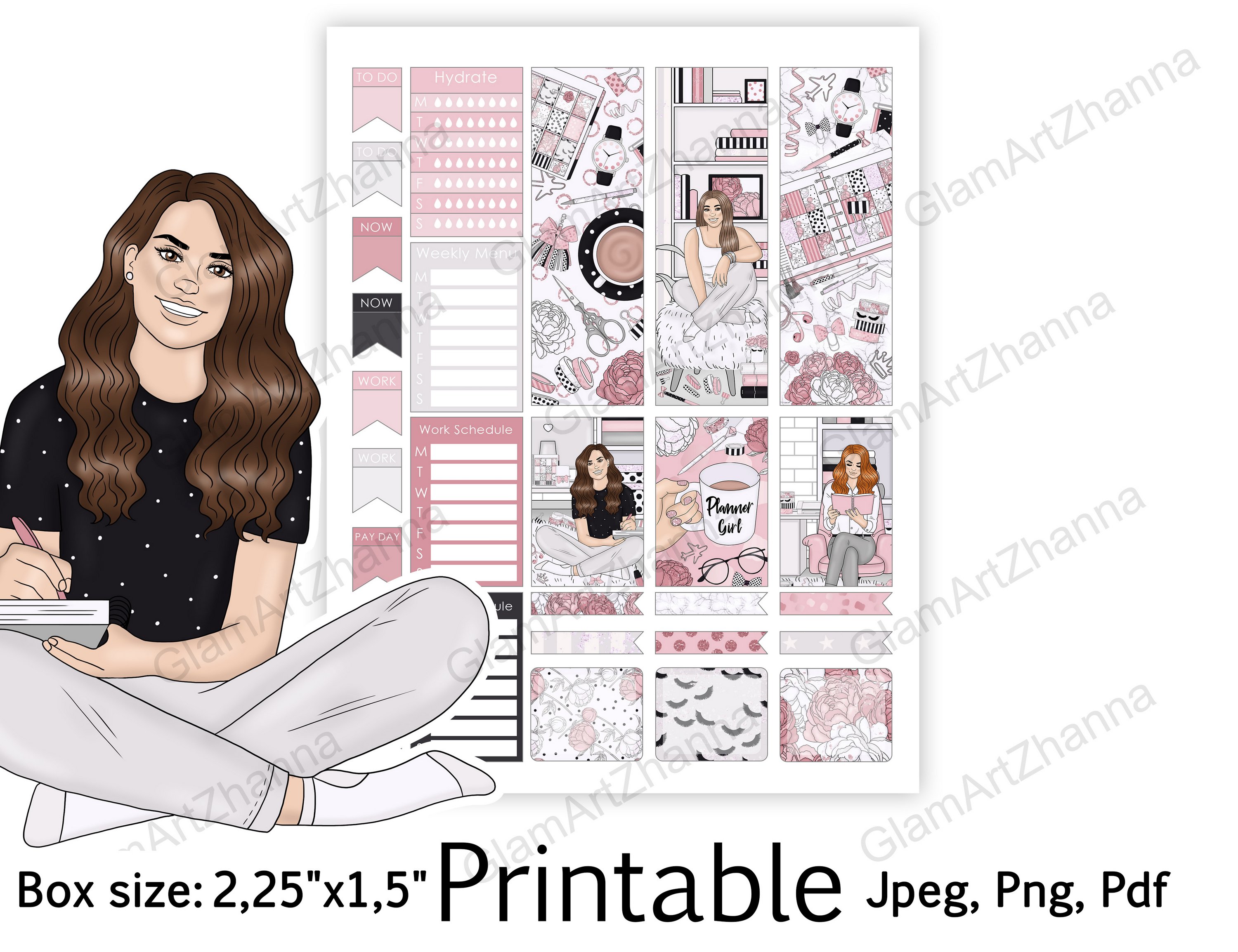 Planner Girl Printable Stickers Box Size 2,25"x1,5" view 3