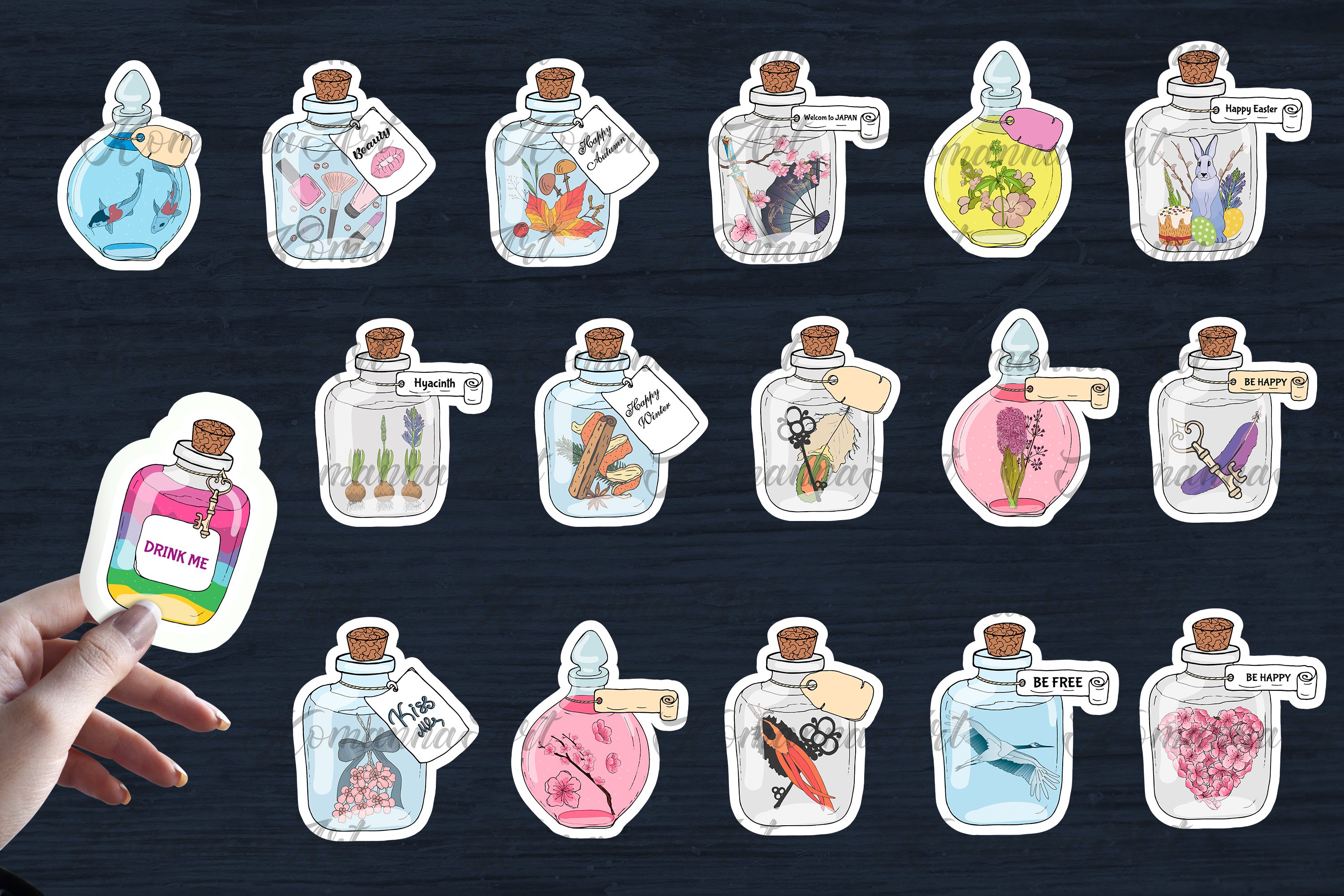 Vector Bundle Stickers graphics Digital doodle bottles! view 2