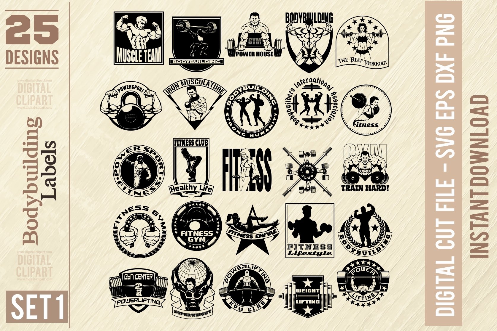 25 Gym SVG Bundle, Workout SVG Set - Bodybuilding Svg view 3