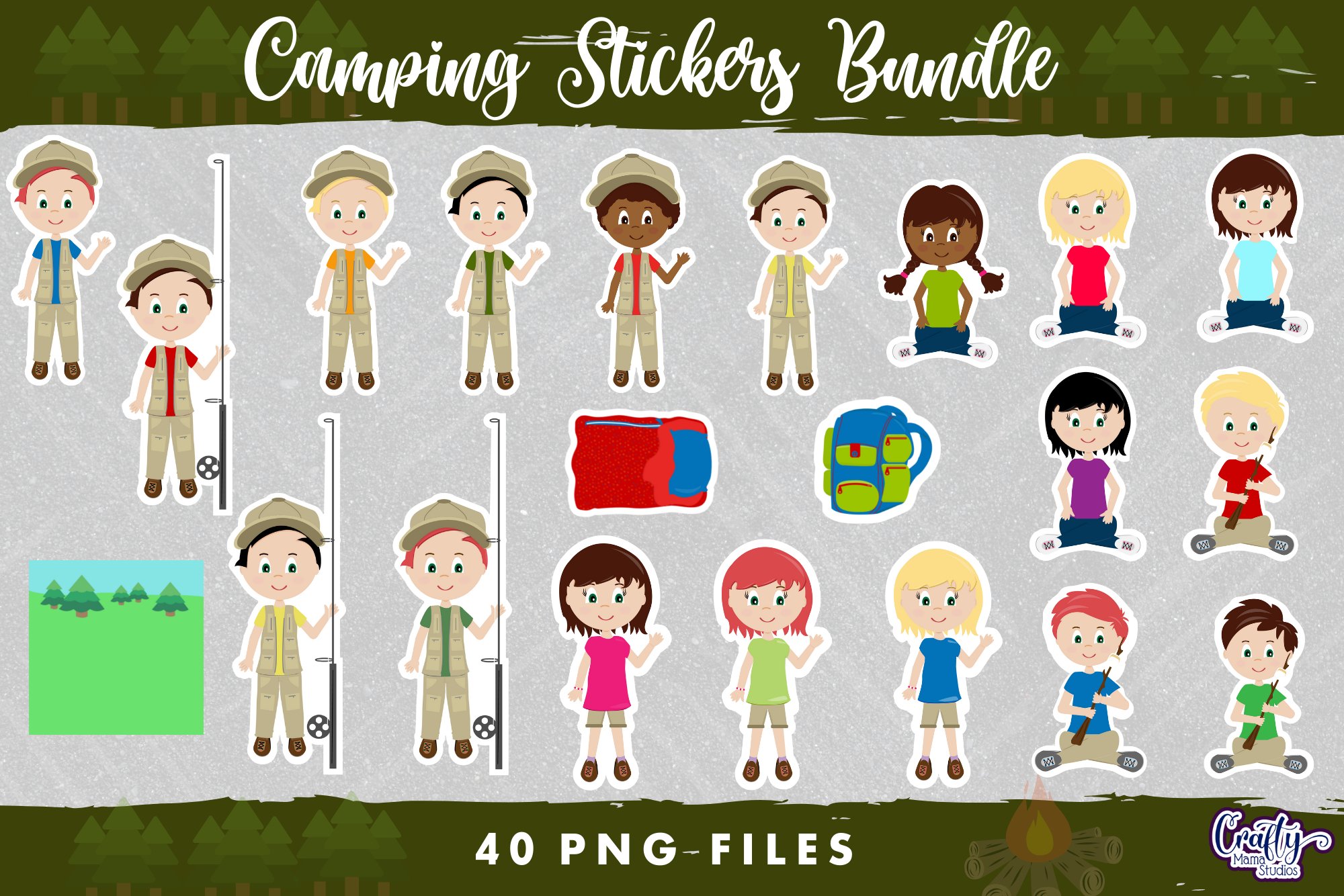 Camping Stickers PNG Bundle | Summer Camp Print And Cut Png view 2