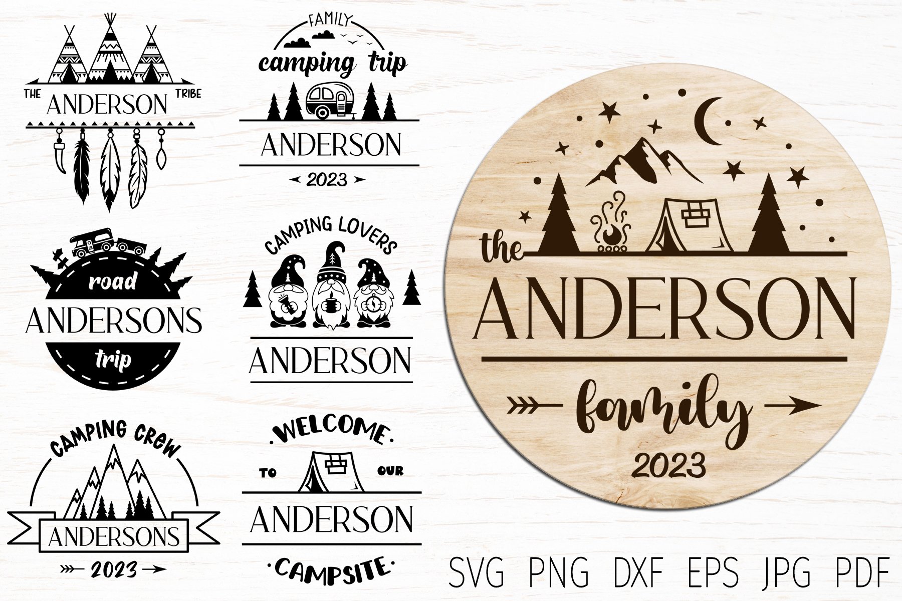 Family Monogram, camping split monogram svg, camping svg cut