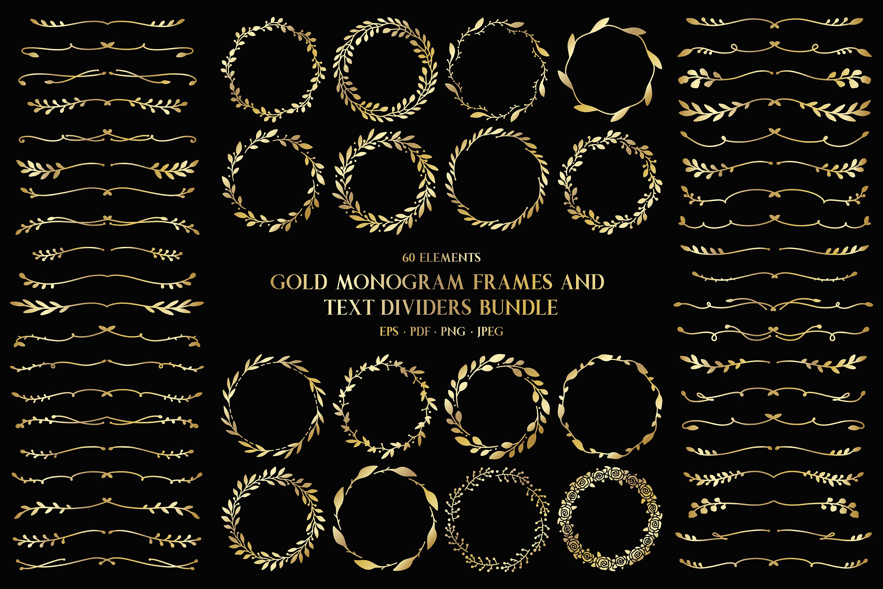 Gold monogram frames and text dividers bundle