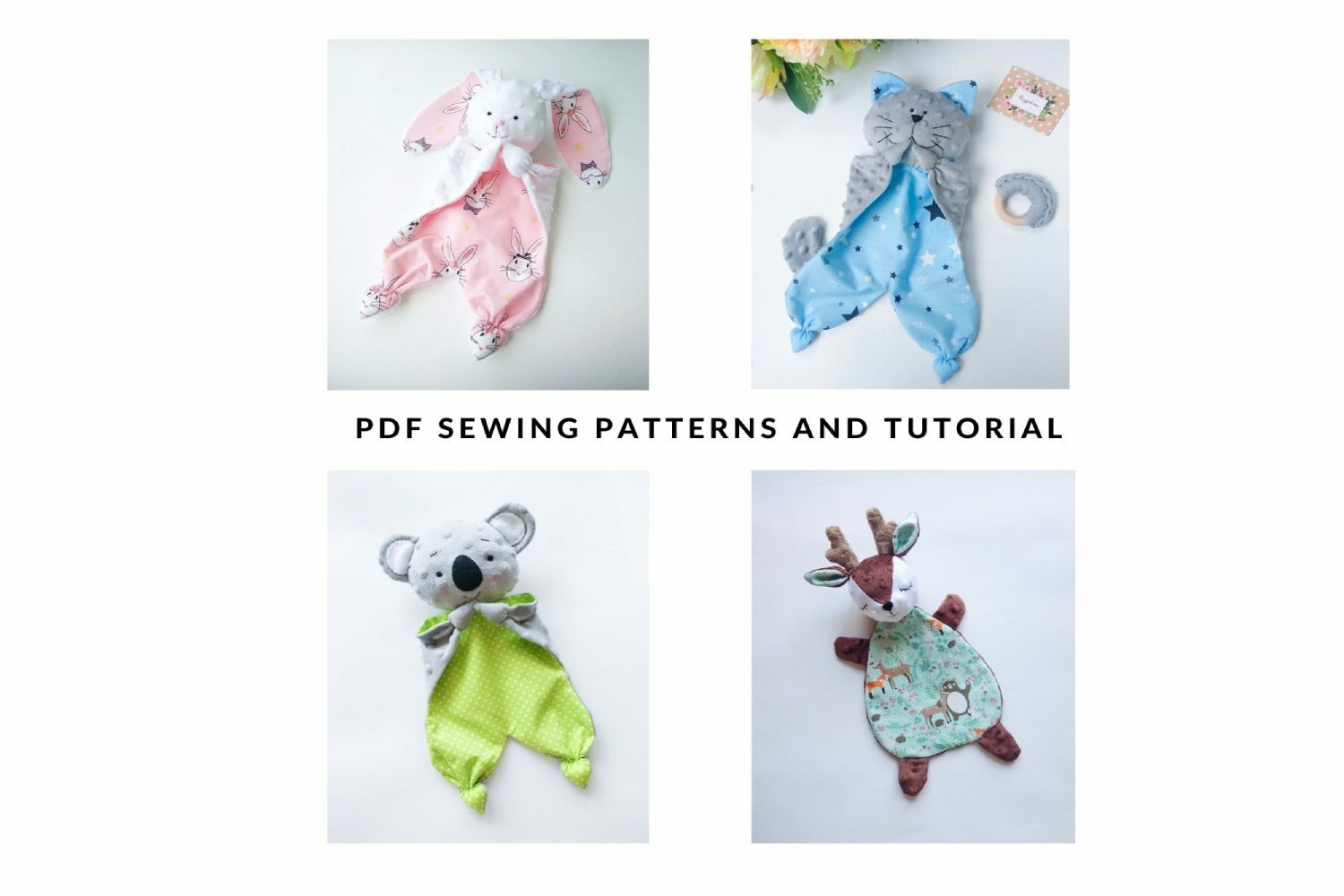 Set of 4 sewing patterns:Bunny, Cat, Koala and Deer