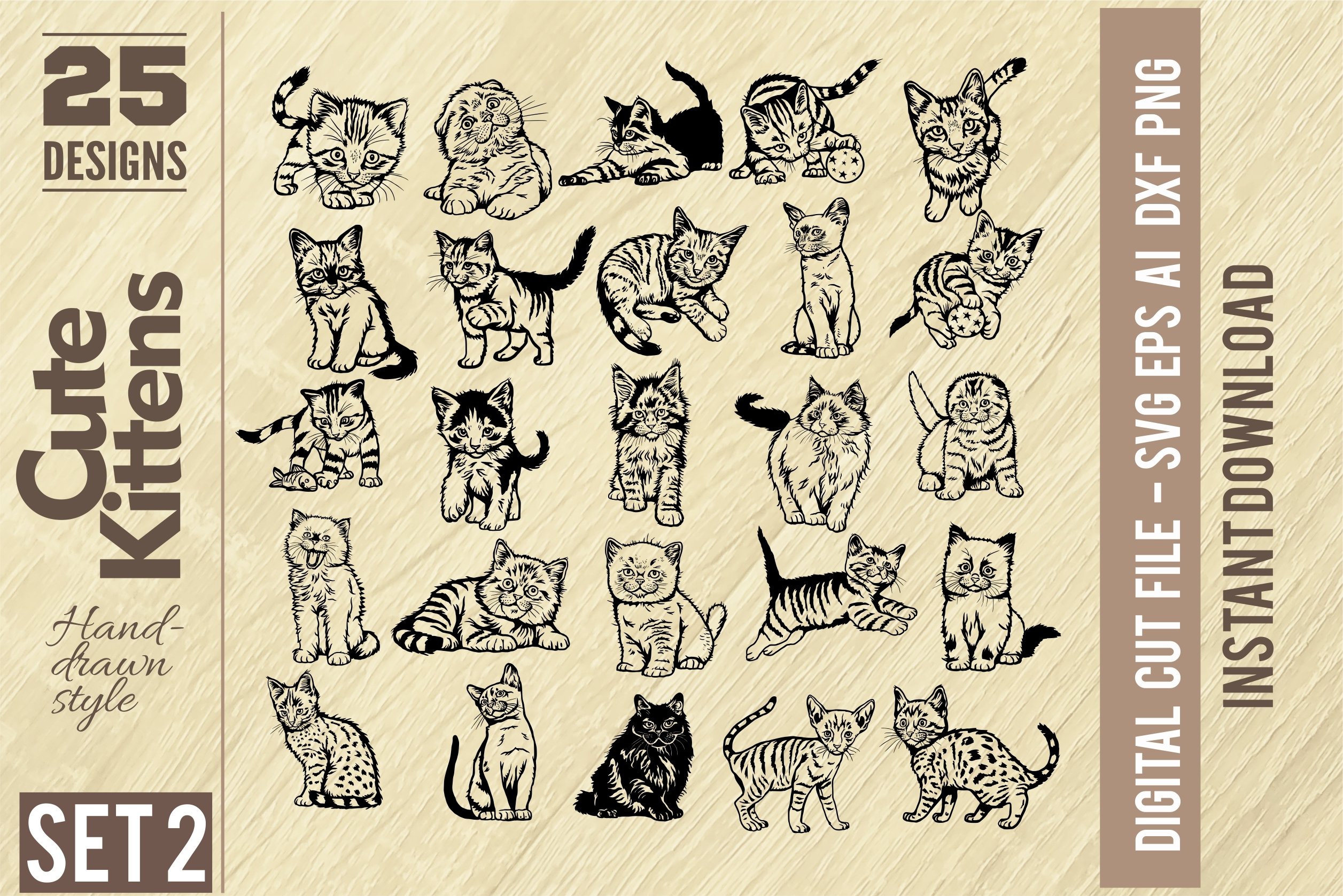 Cute Kittens 2 - Bundle 25 designs SVG, cats svg, Cute File view 2