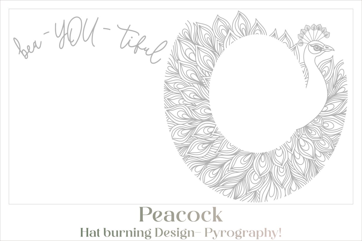 Peacock Hat Burning Design - For Pyrography view 2