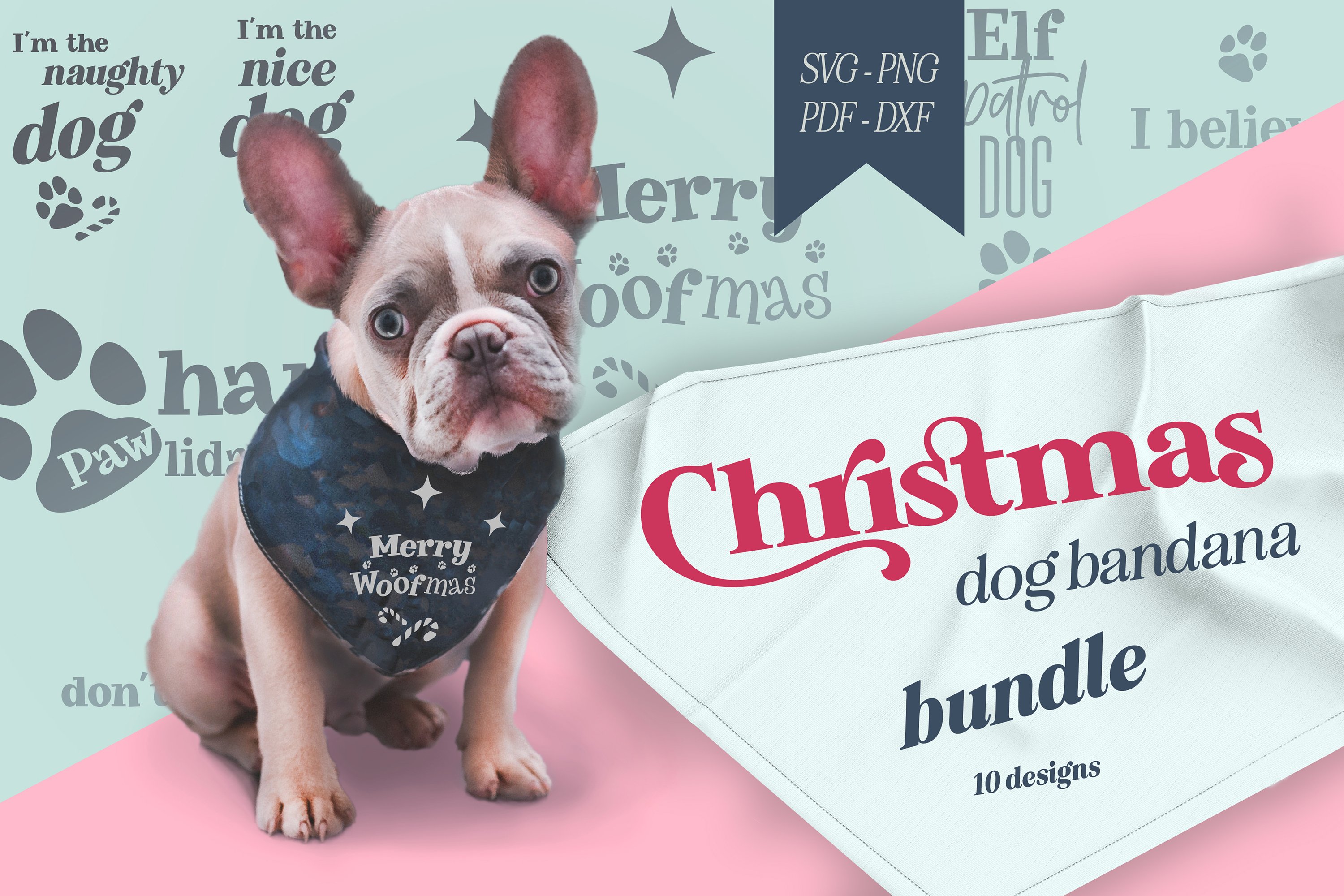 BUNDLE christmas dog bandana svg funny sublimation dog pod