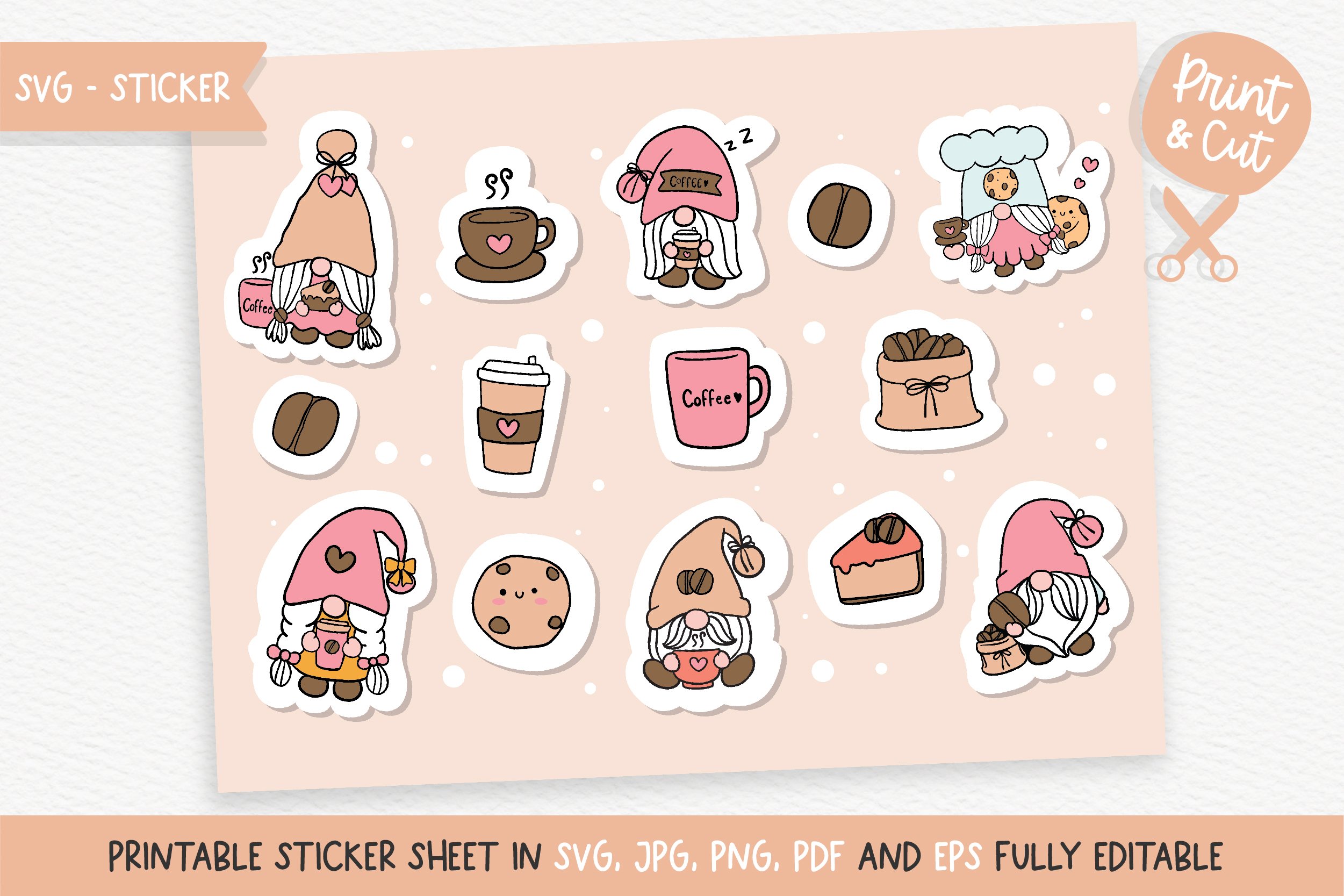 Coffee Gnome Sticker SVG