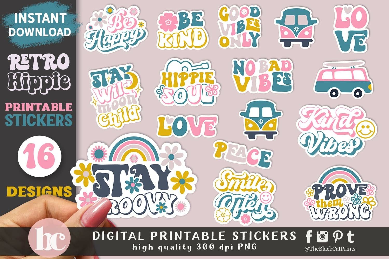 Retro 70s Hippie Stickers Pack | Groovy 60s Stickers Bundle