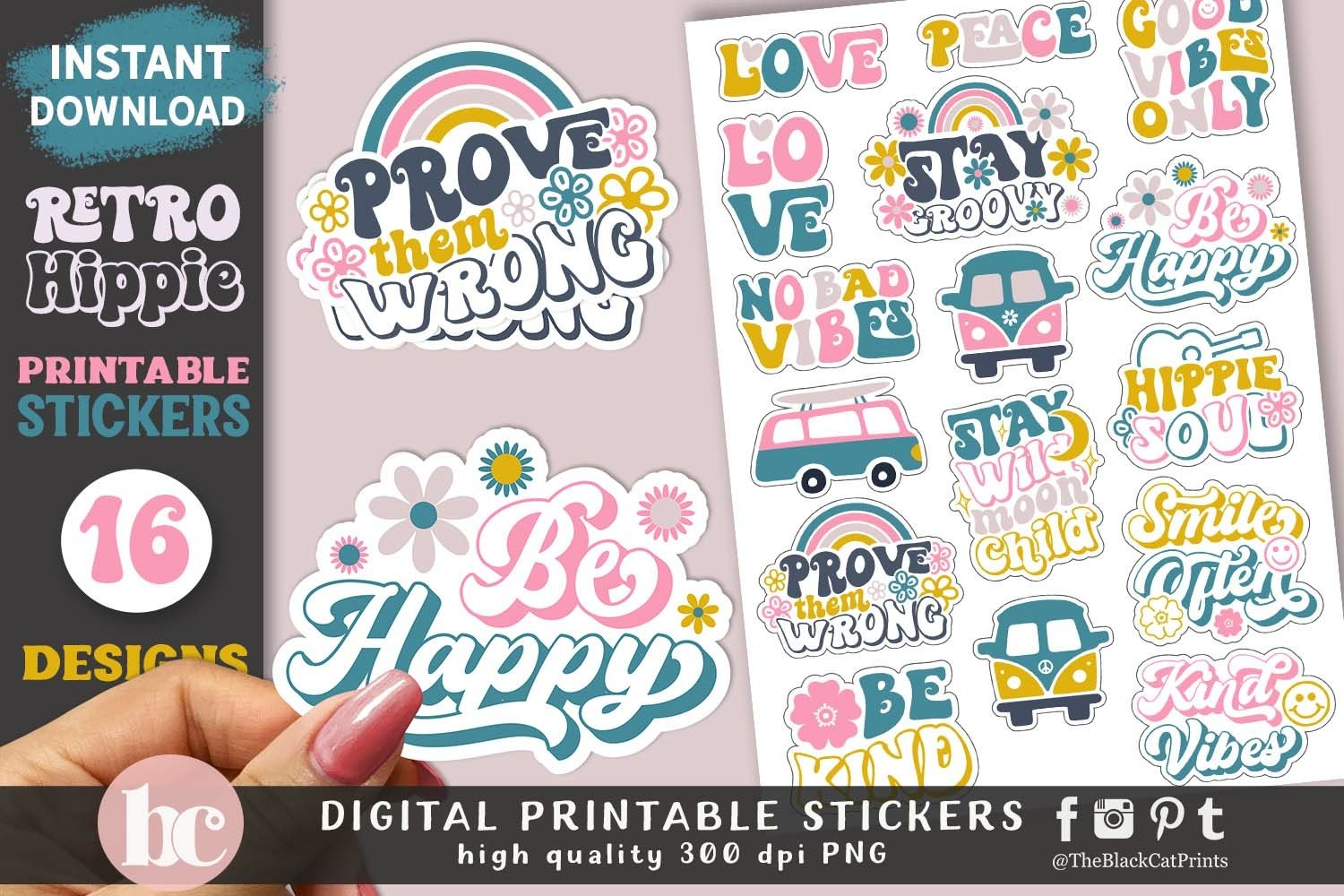 Retro 70s Hippie Stickers Pack | Groovy 60s Stickers Bundle view 2
