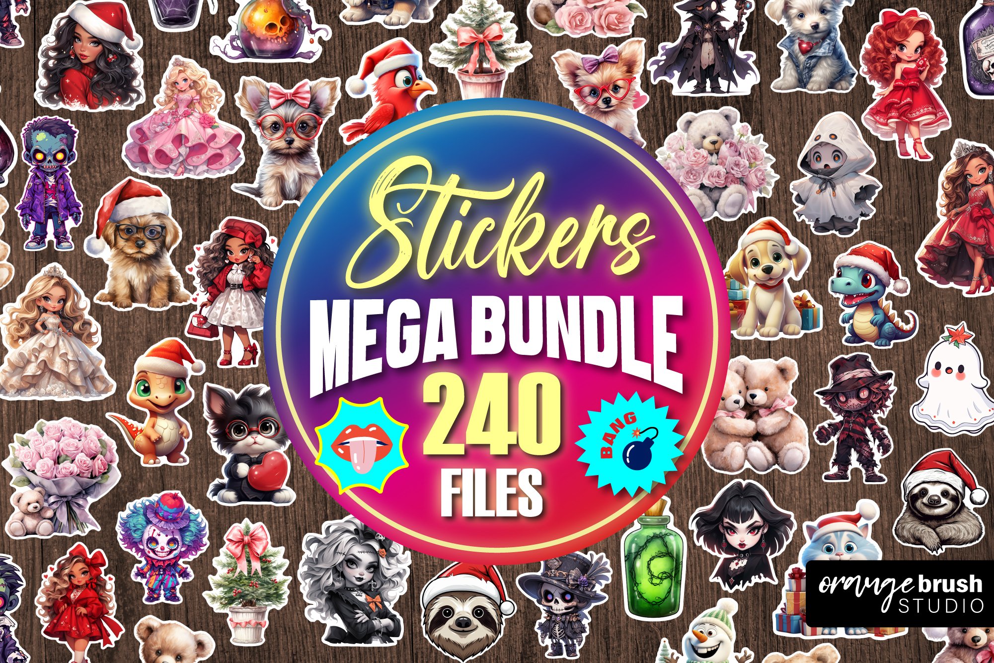 Printable Mega Stickers bundle, 240 in 1, Cute Stickers PNG