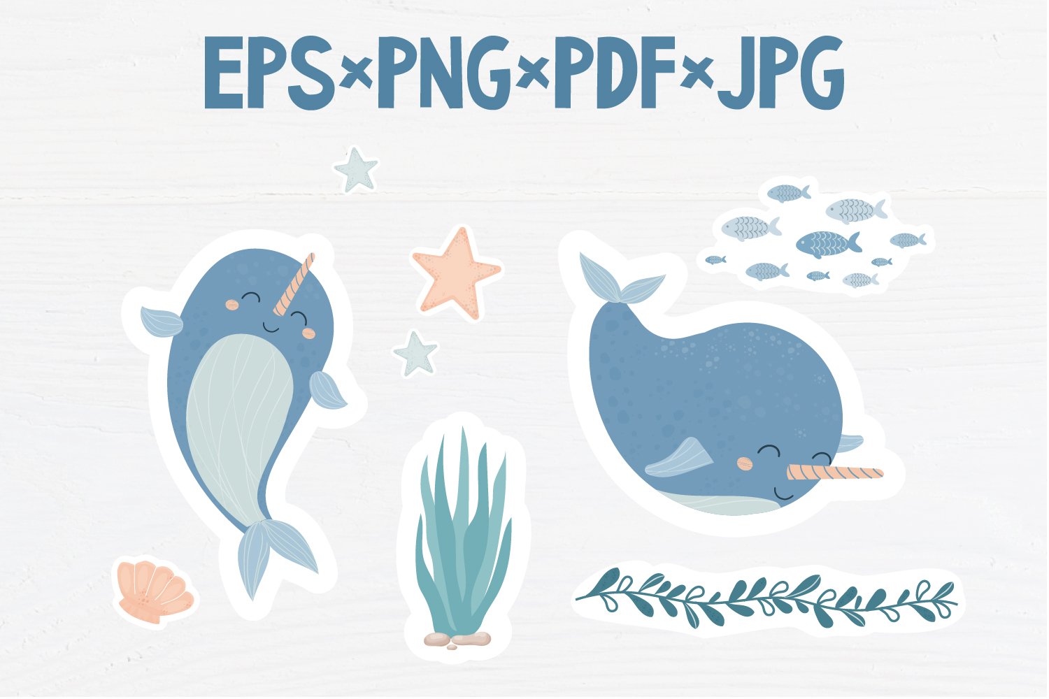 NARWHAL Colection Printable stickers PDF PNG view 2