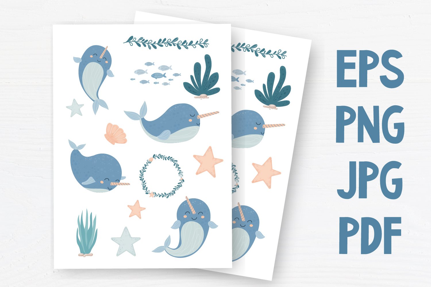 NARWHAL Colection Printable stickers PDF PNG view 3