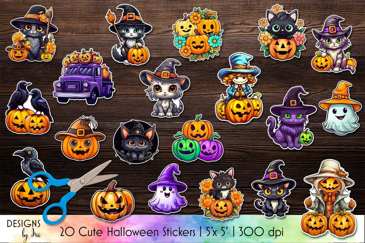 Halloween Stickers Set with 20 Cute Designs | Print and Cut