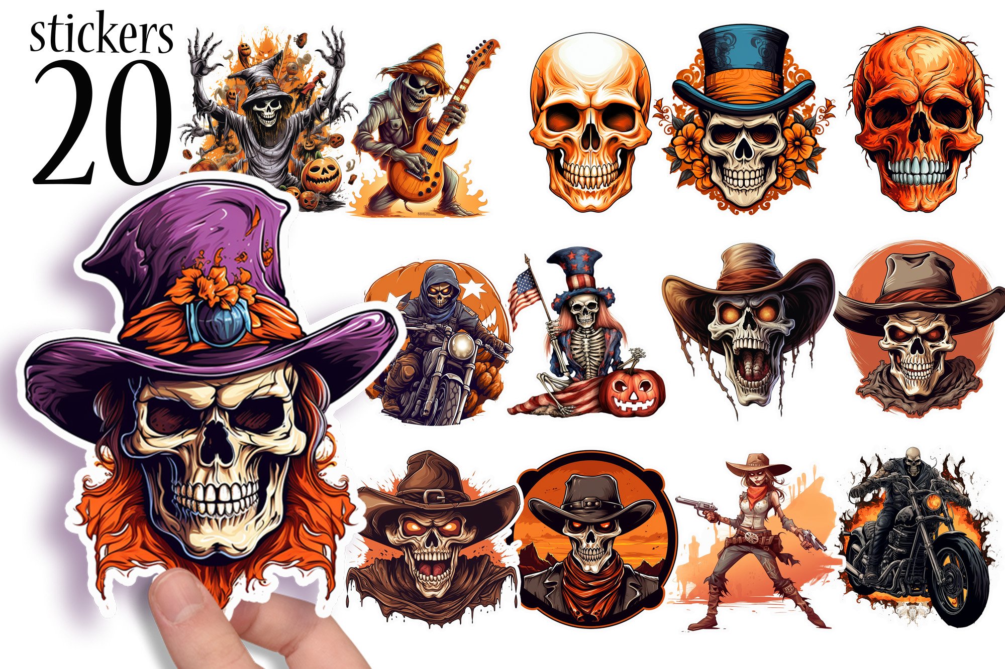 Halloween Skull Stickers: Print and Cut Stickers Sheets PNG