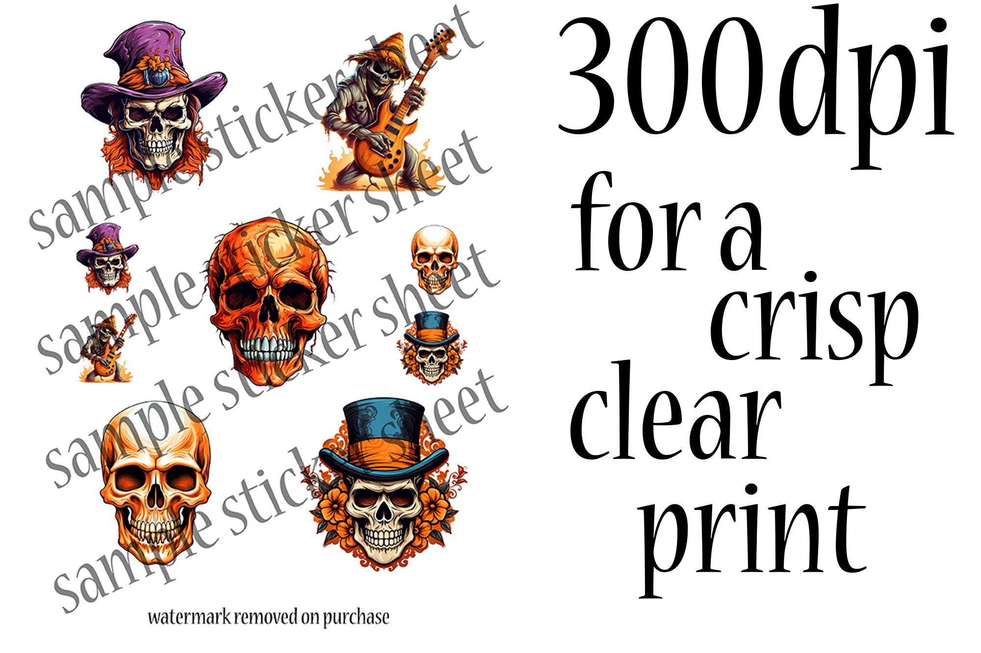 Halloween Skull Stickers: Print and Cut Stickers Sheets PNG view 3