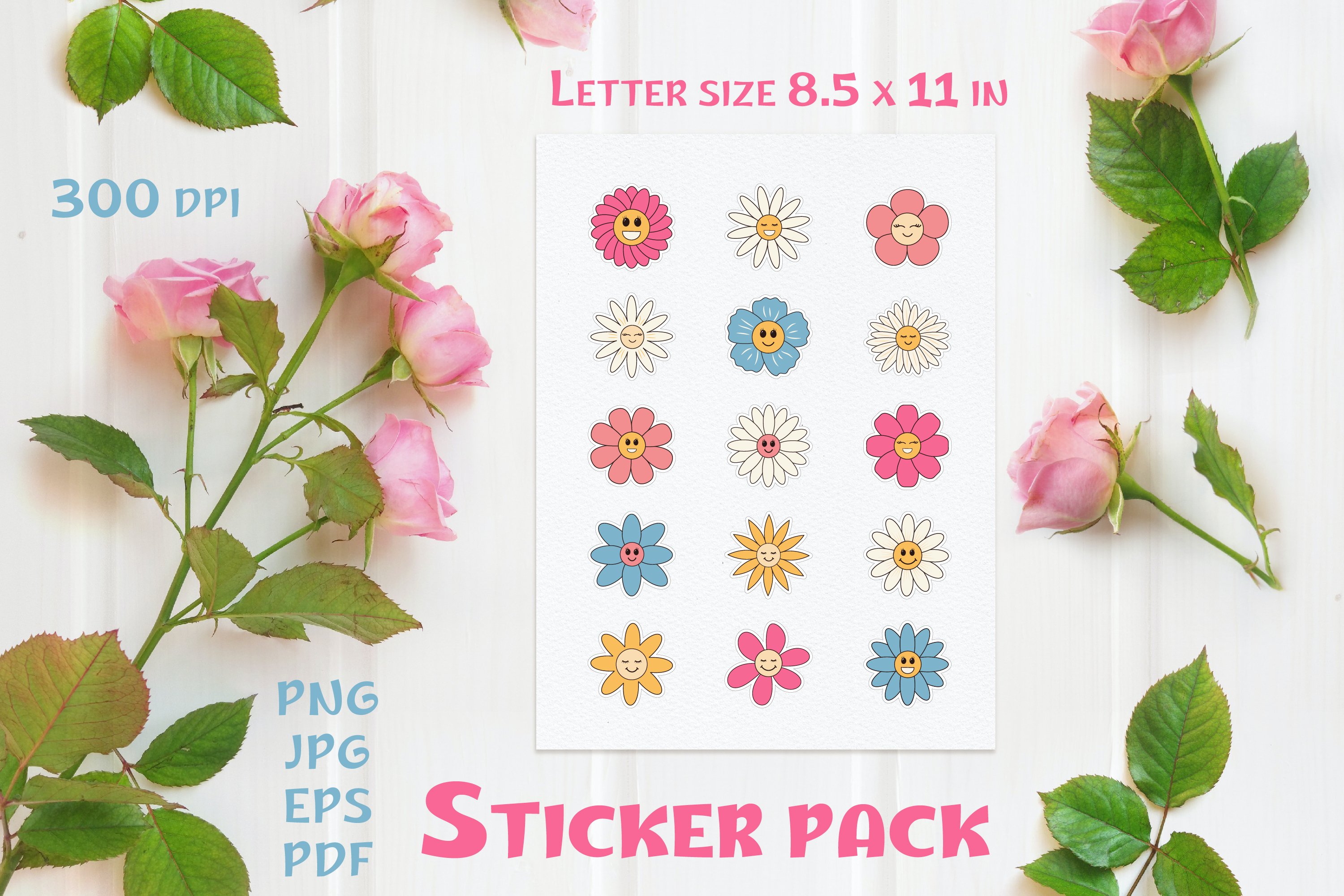 Retro Groovy flowers stickers view 2