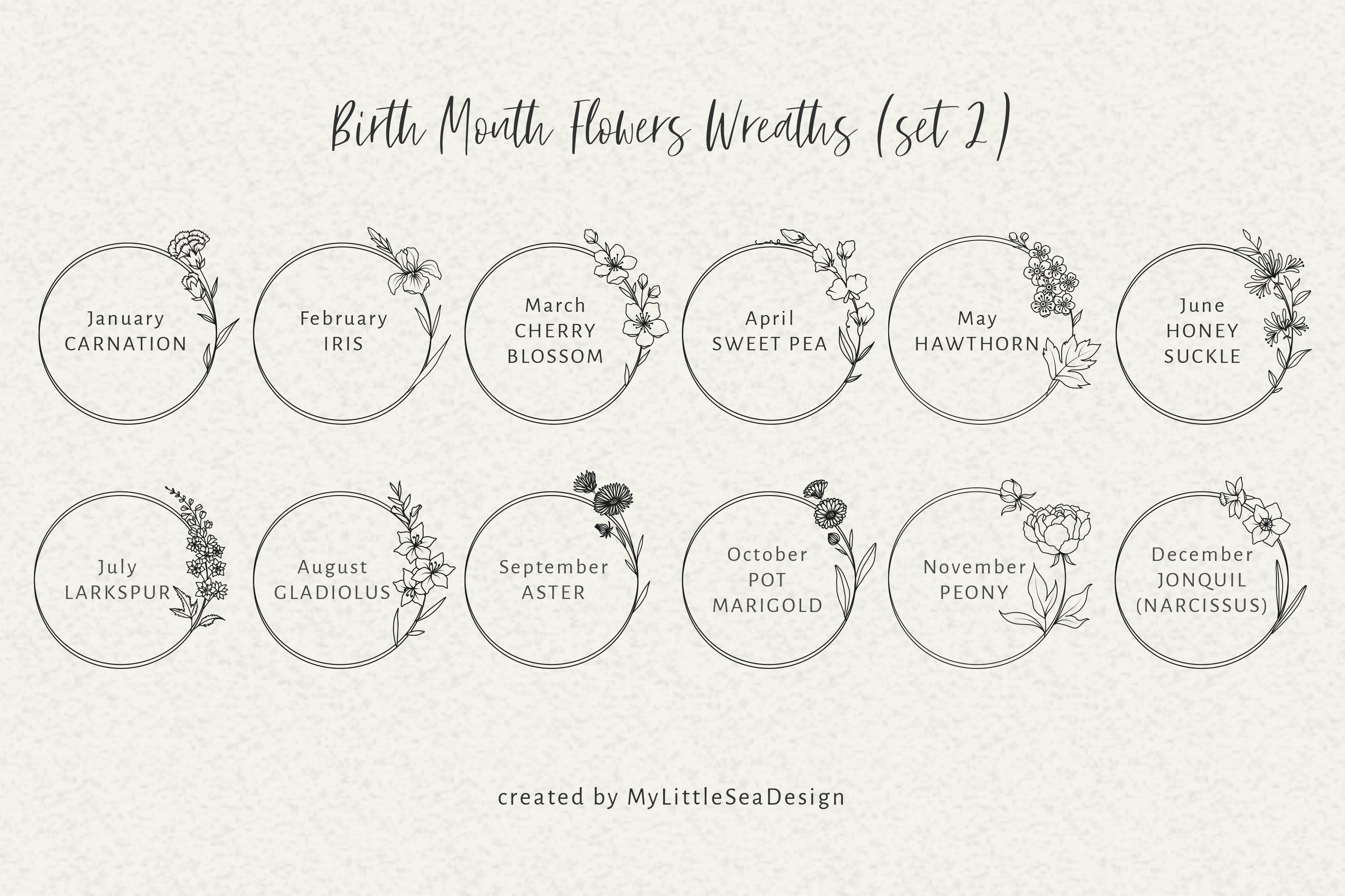 Birth Month Flowers Wreaths SVG Bundle view 3