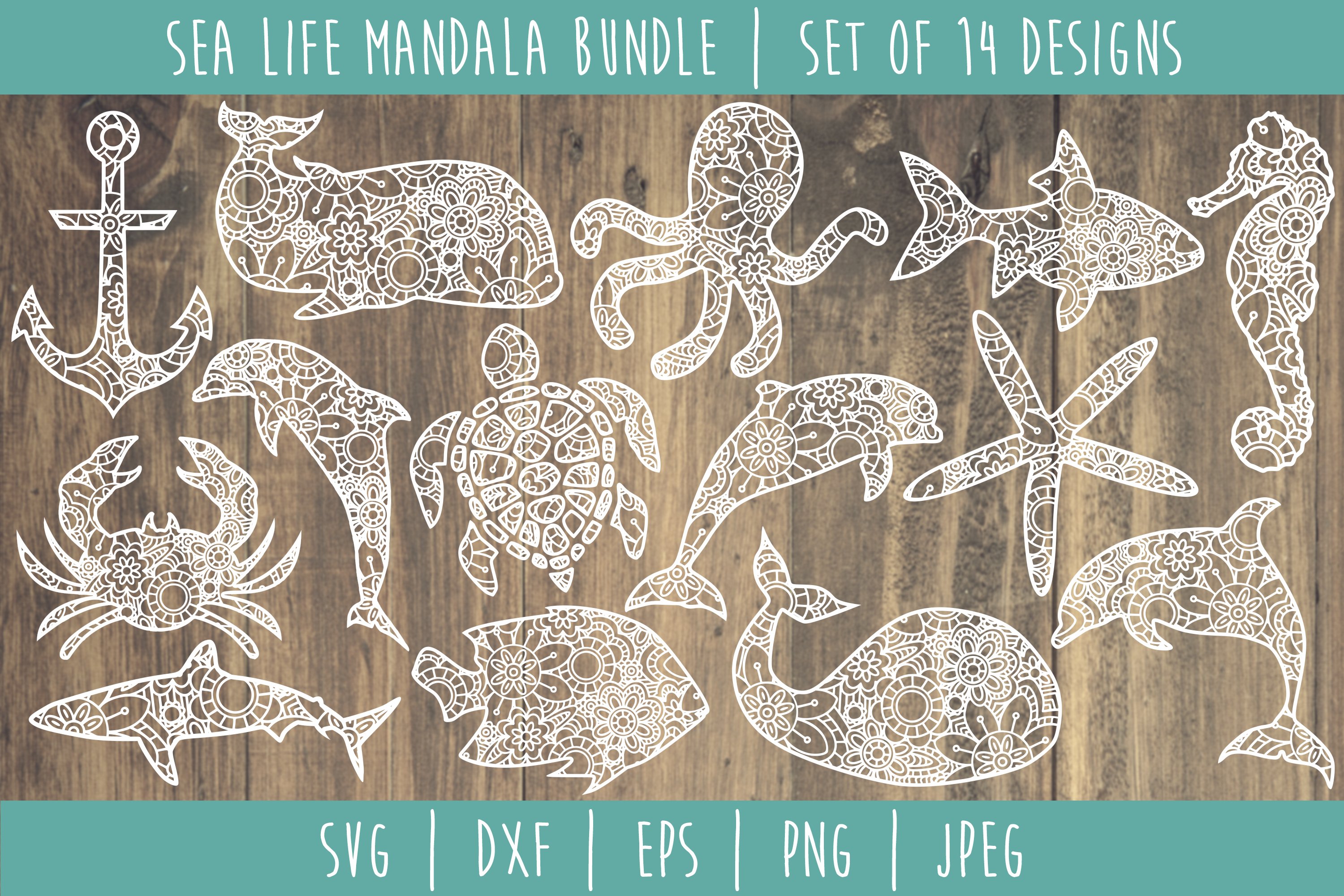 Sea Life Mandala Zentangle Bundle Set of 14 - SVG