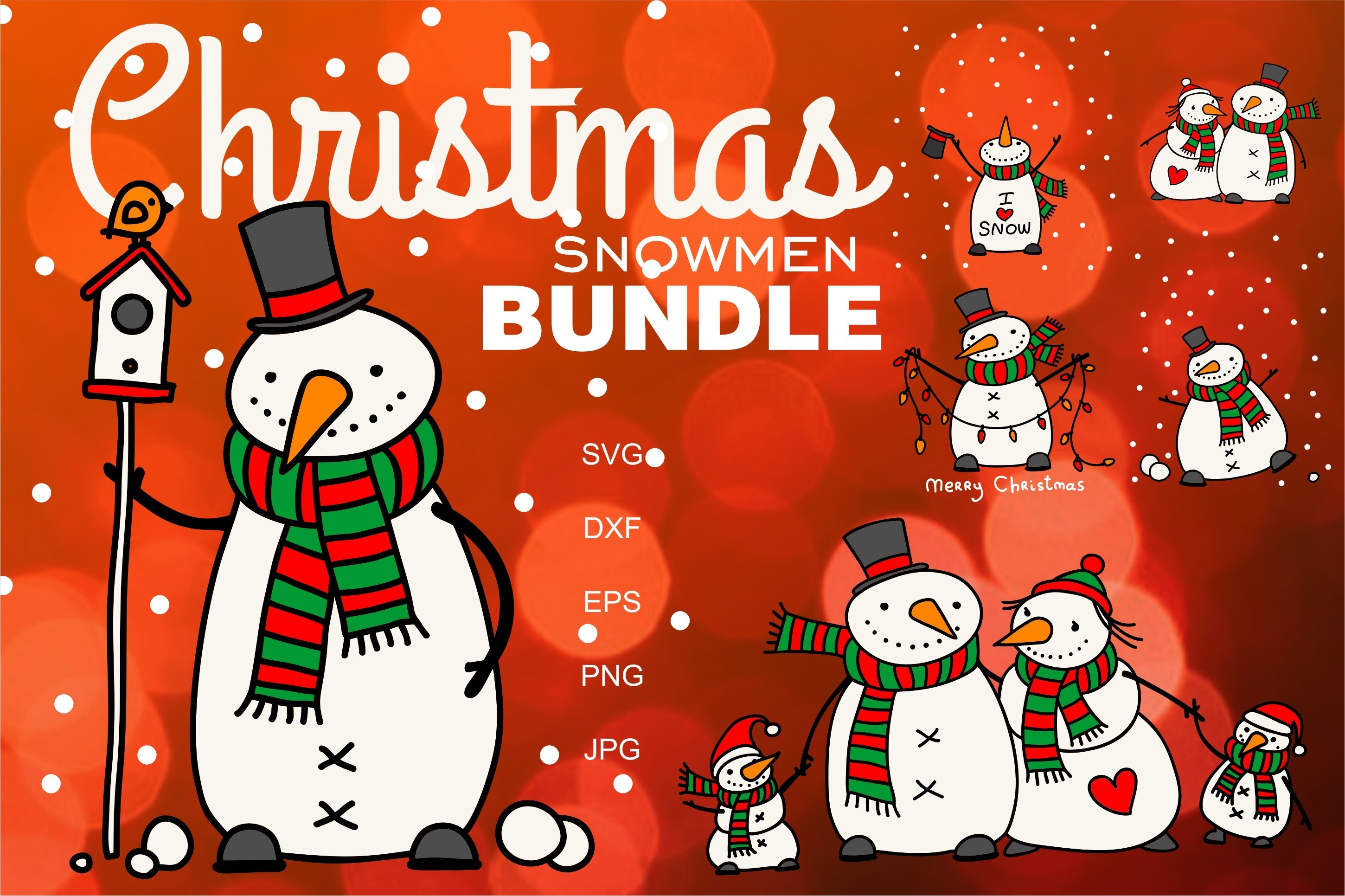 Christmas Snowmen Bundle Svg Files, Winter Snowman clipart
