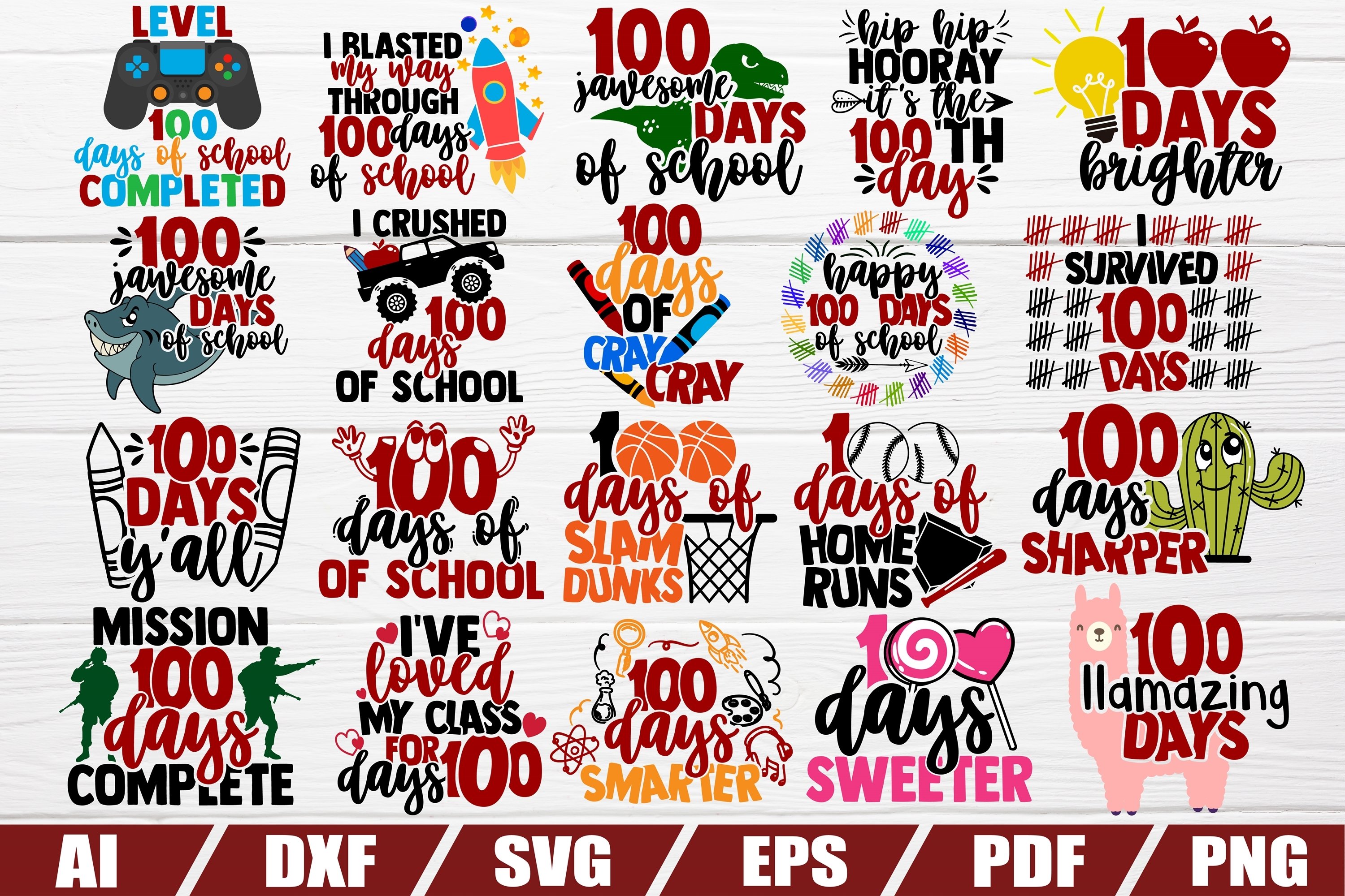 100 days of school - 20 designs - dxf file - cut file - eps