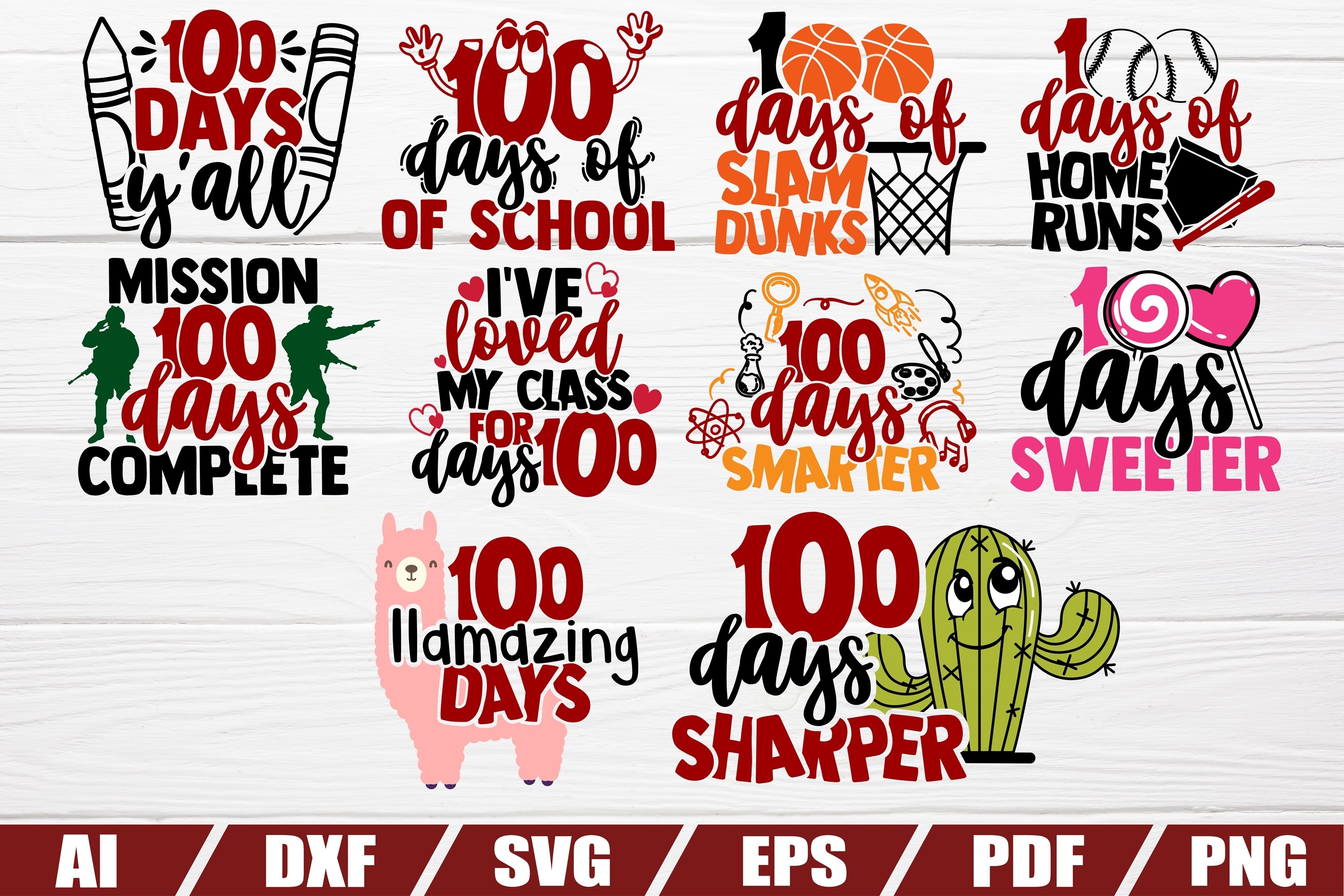 100 days of school - 20 designs - dxf file - cut file - eps view 2