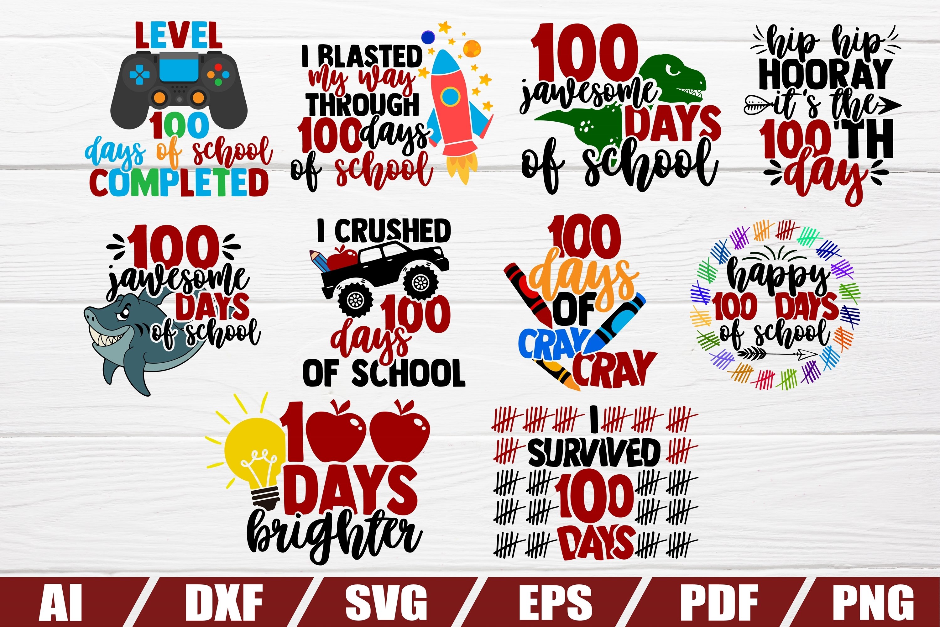 100 days of school - 20 designs - dxf file - cut file - eps view 3