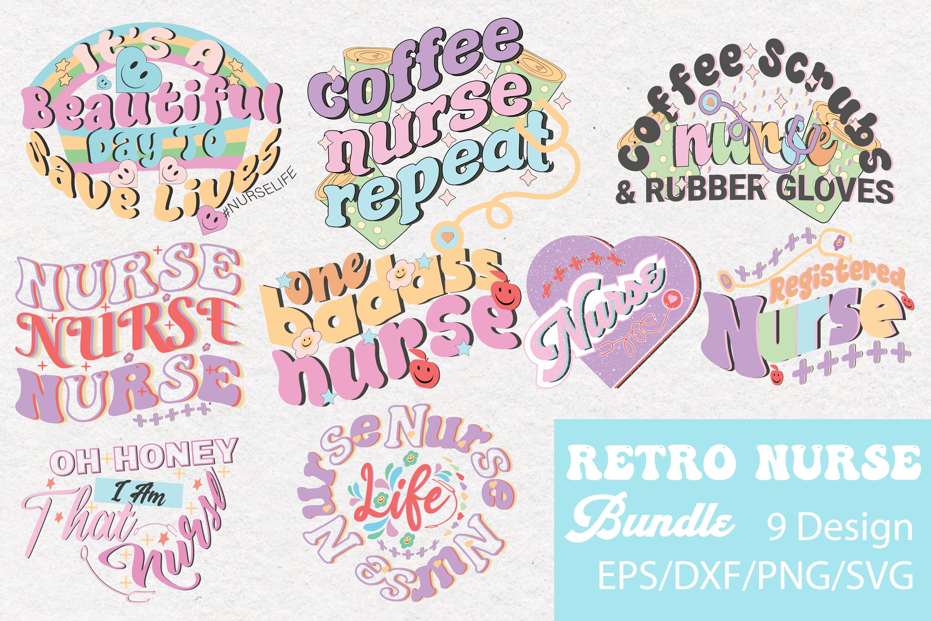 Retro Nurse PNG Sublimation Bundle