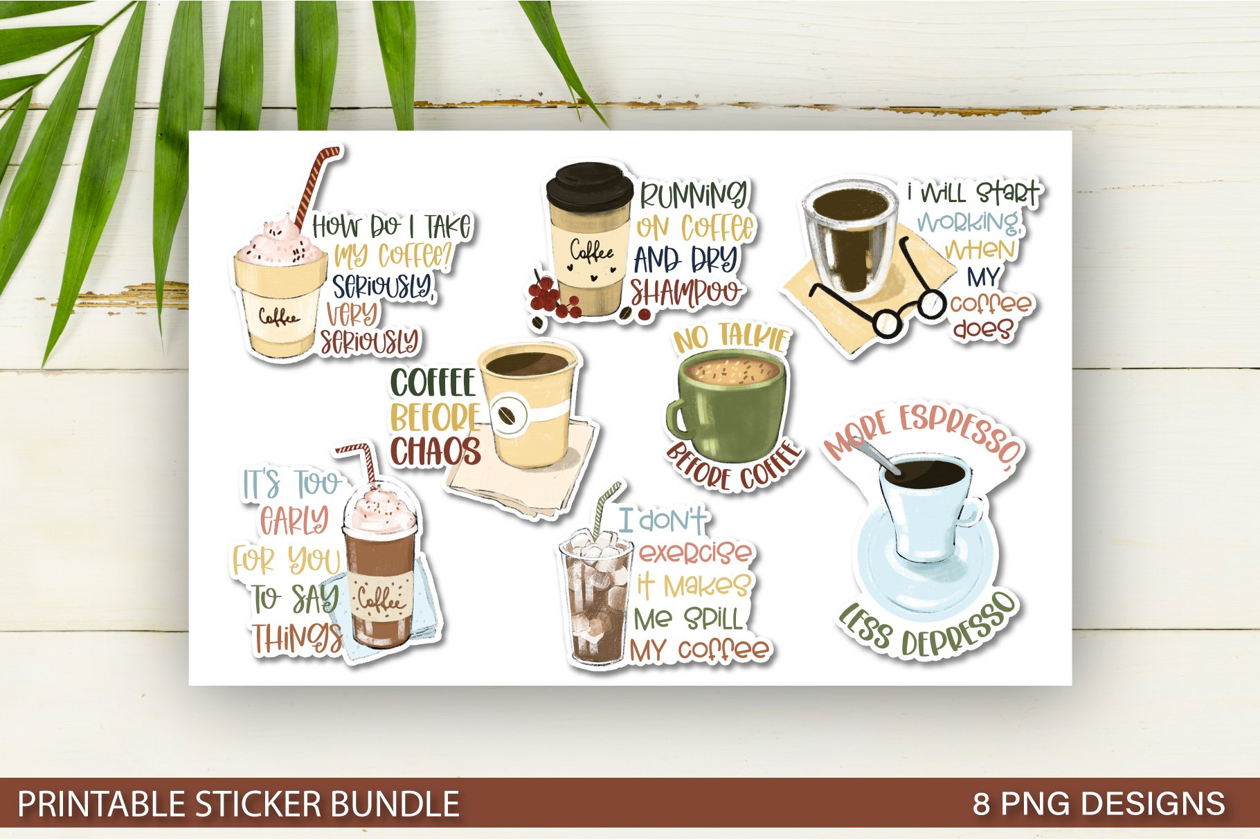 Coffee Sticker Bundle | Funny coffee printable stickers view 2