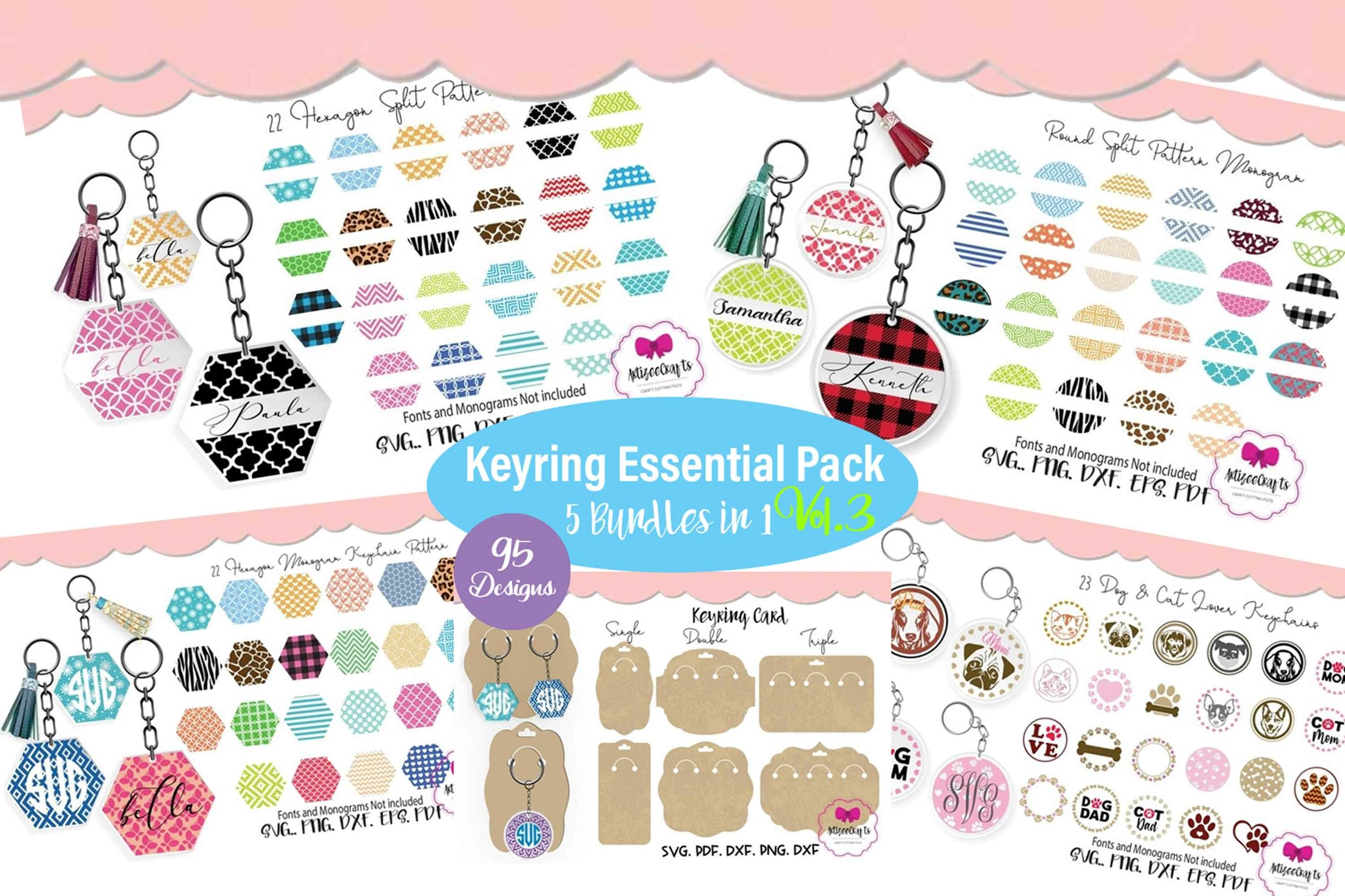 Keyring Monogram Bundle 3, Circular Pattern, Monogram Frame