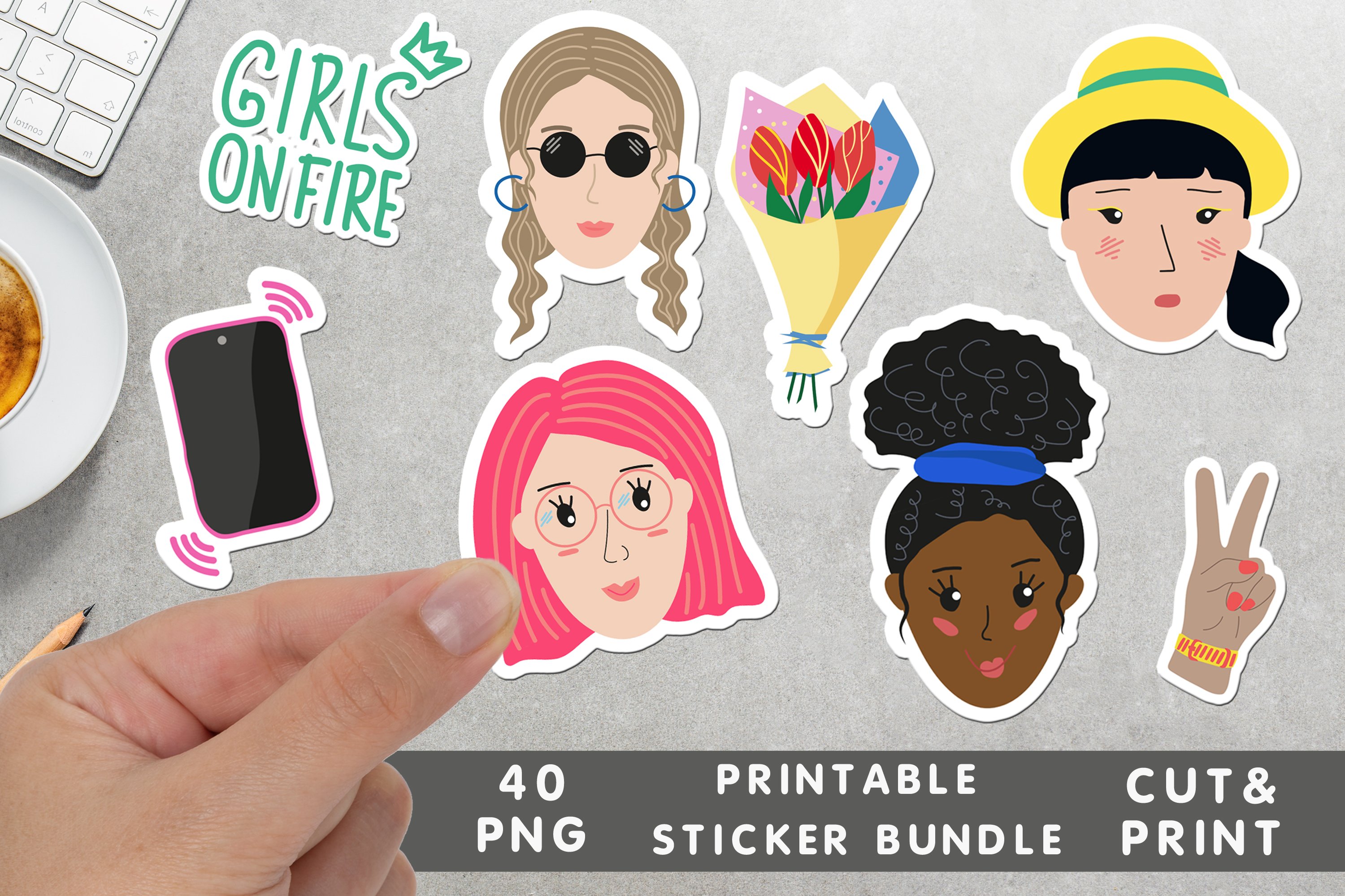 Girls Printable Stickers PNG Files