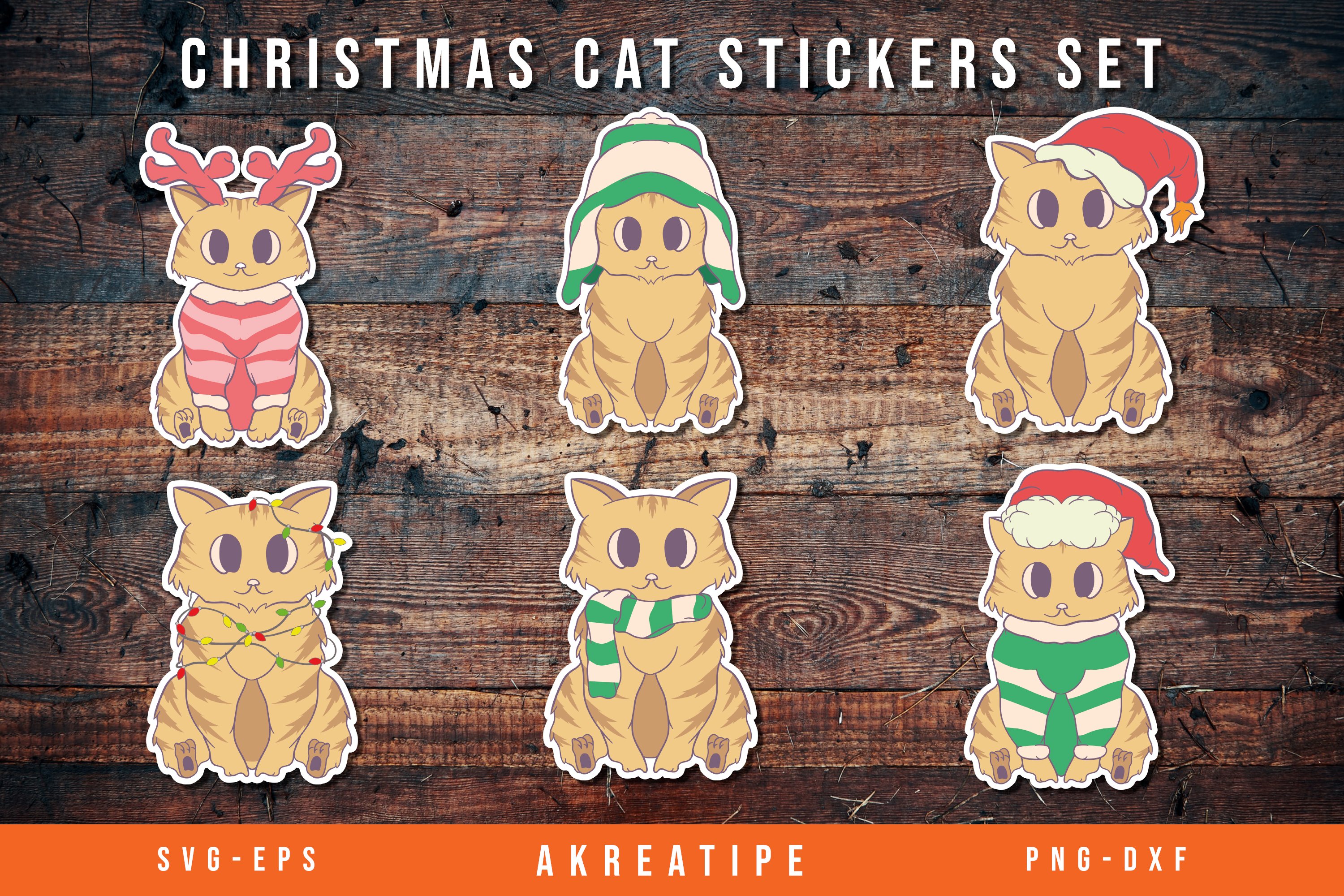 Christmas Cats Printable Stickers Bundle