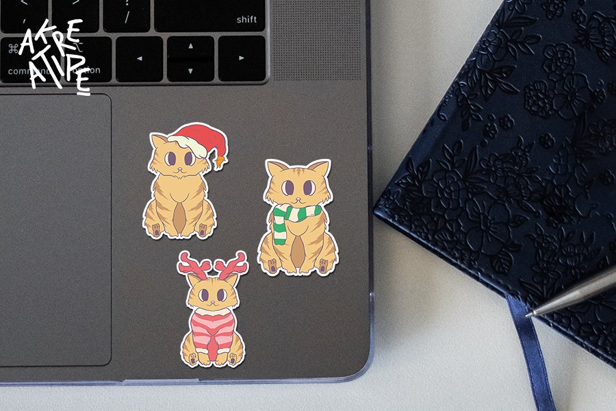 Christmas Cats Printable Stickers Bundle view 2