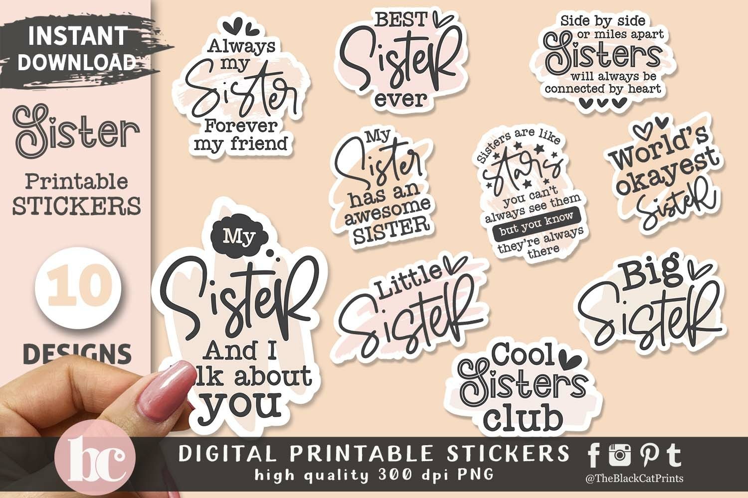 Funny Sister Stickers | Sisters Day Printable Stickers PNG