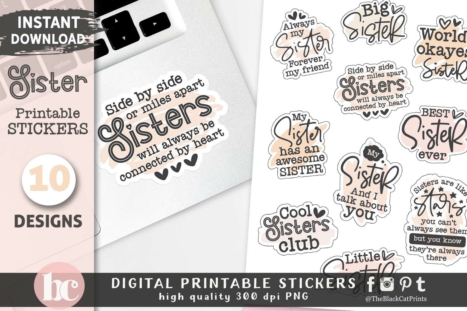 Funny Sister Stickers | Sisters Day Printable Stickers PNG view 2
