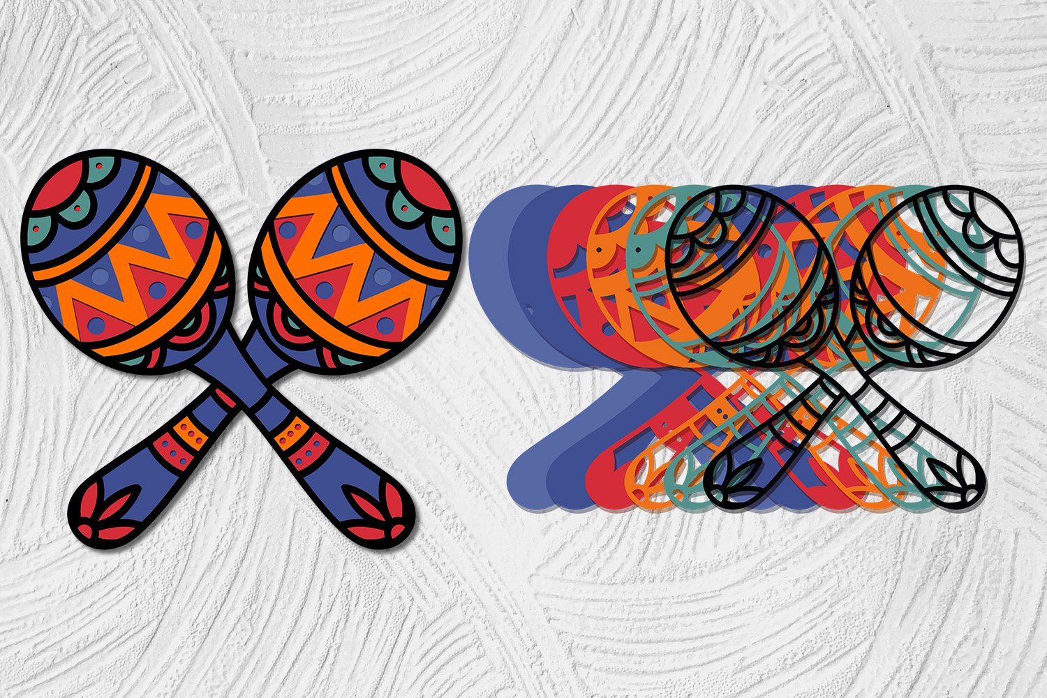 3D Cinco de Mayo Bundle of 6 designs Mexican SVG Layered view 3