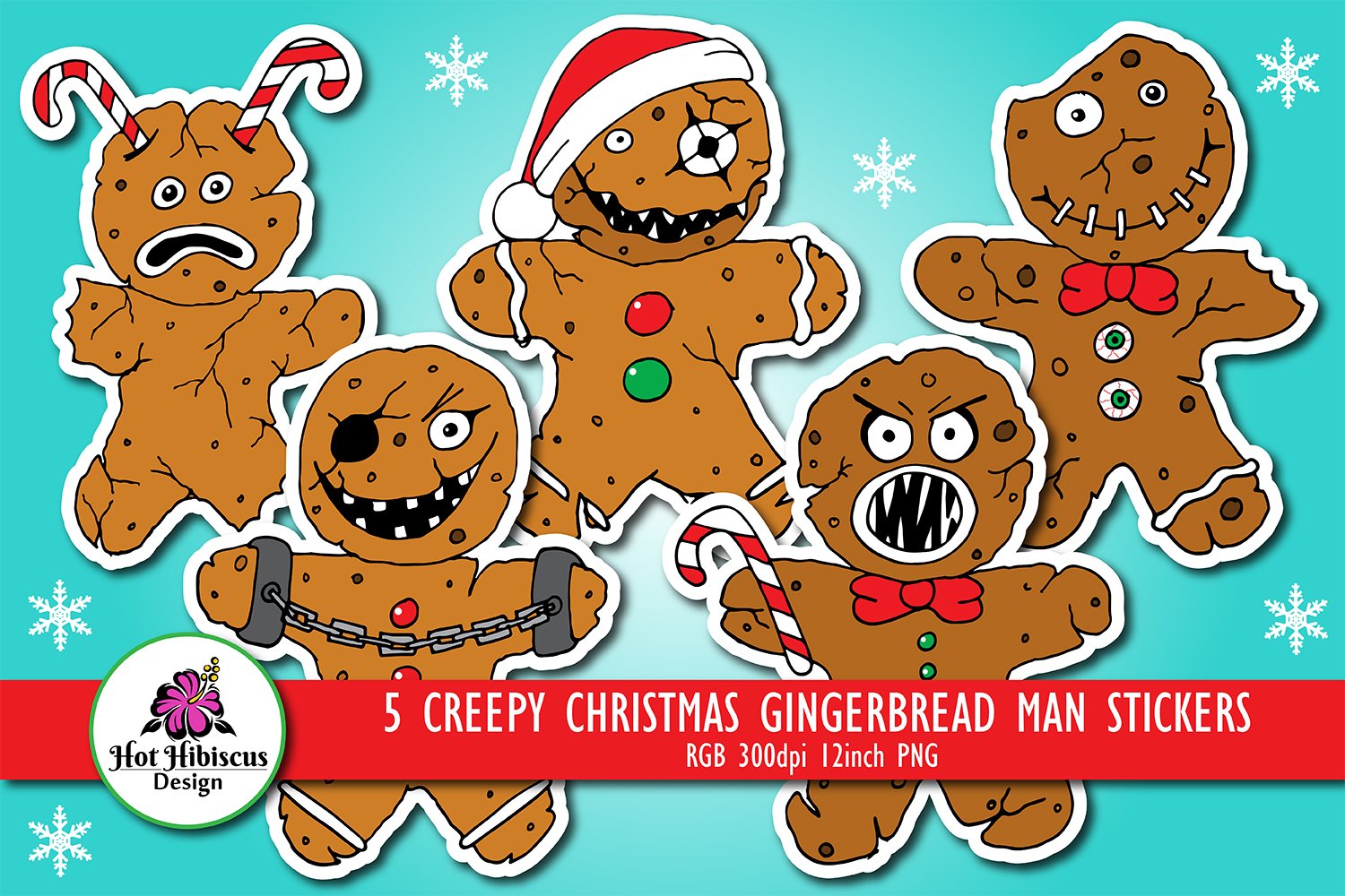 Evil Creepy Christmas Gingerbread Man Stickers Bundle