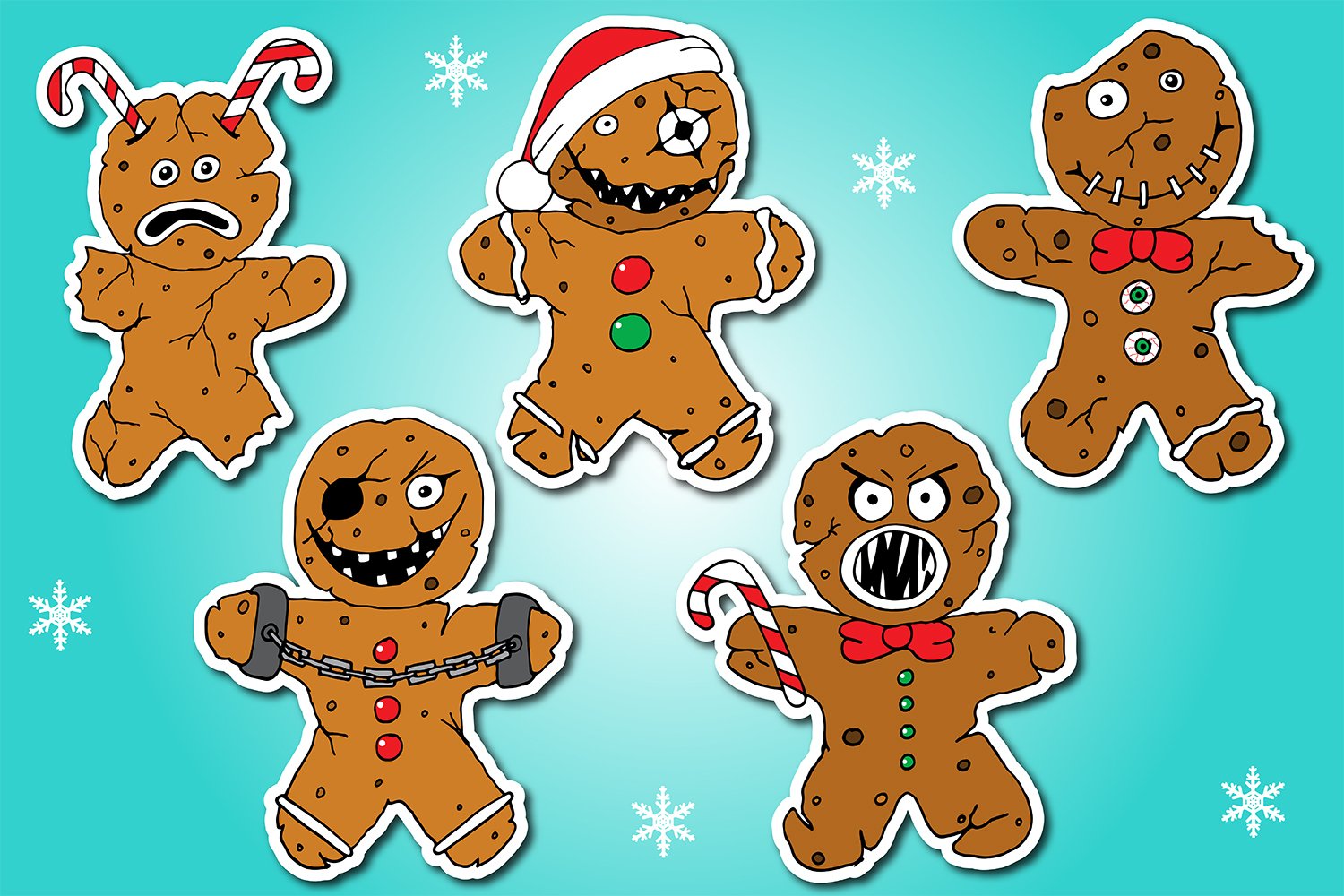 Evil Creepy Christmas Gingerbread Man Stickers Bundle view 2