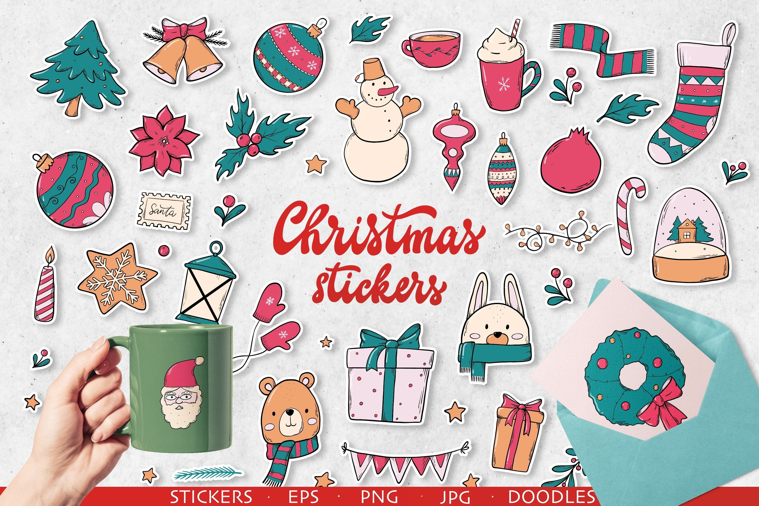 45 CHRISTMAS STICKERS and doodles EPS PNG JPG