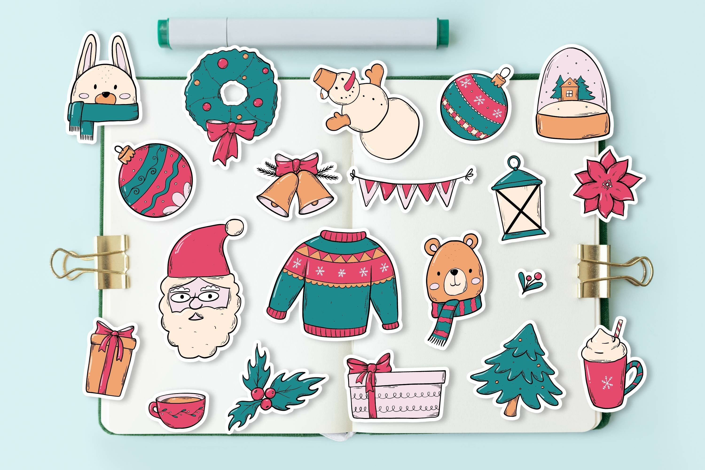 45 CHRISTMAS STICKERS and doodles EPS PNG JPG view 2