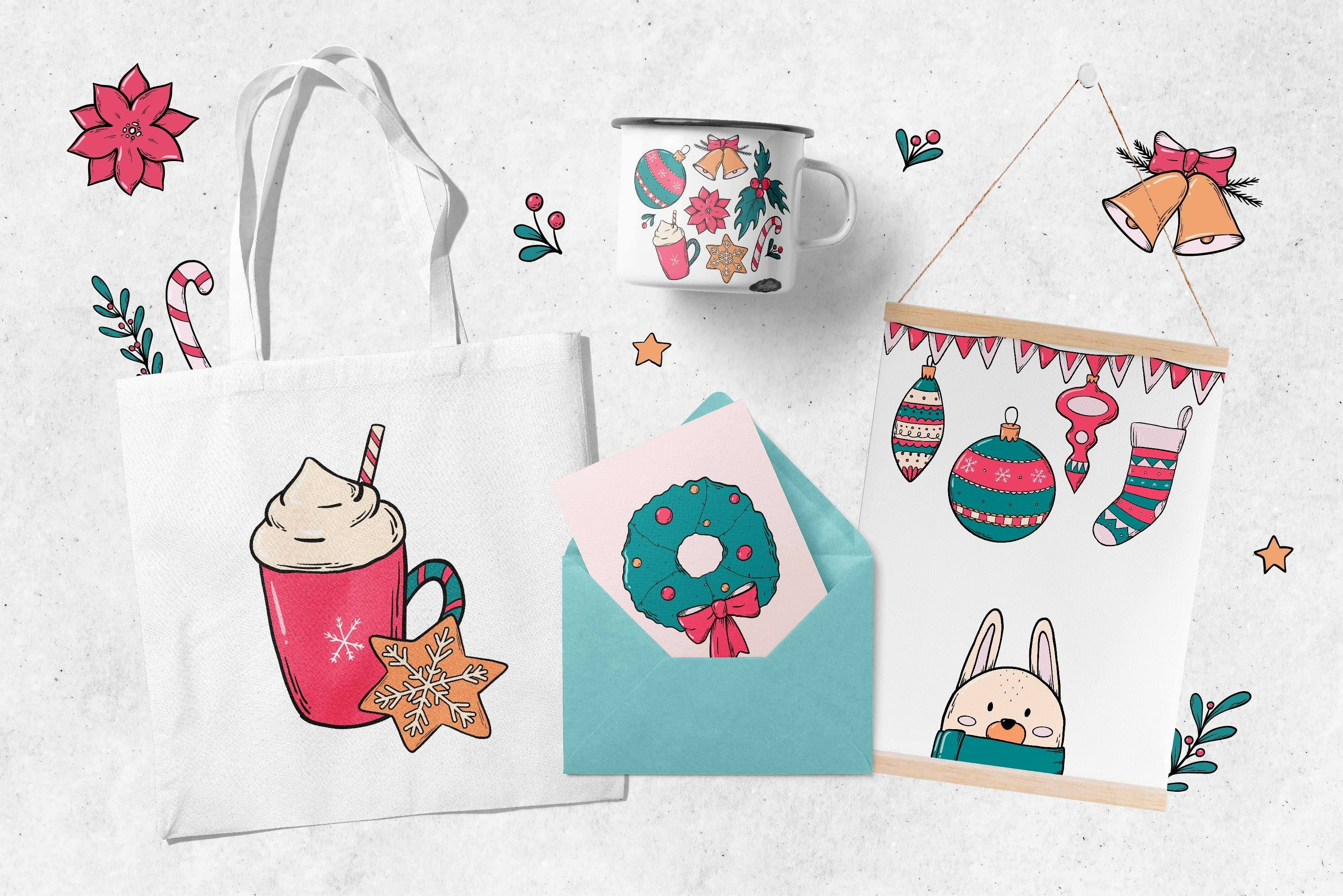 45 CHRISTMAS STICKERS and doodles EPS PNG JPG view 3