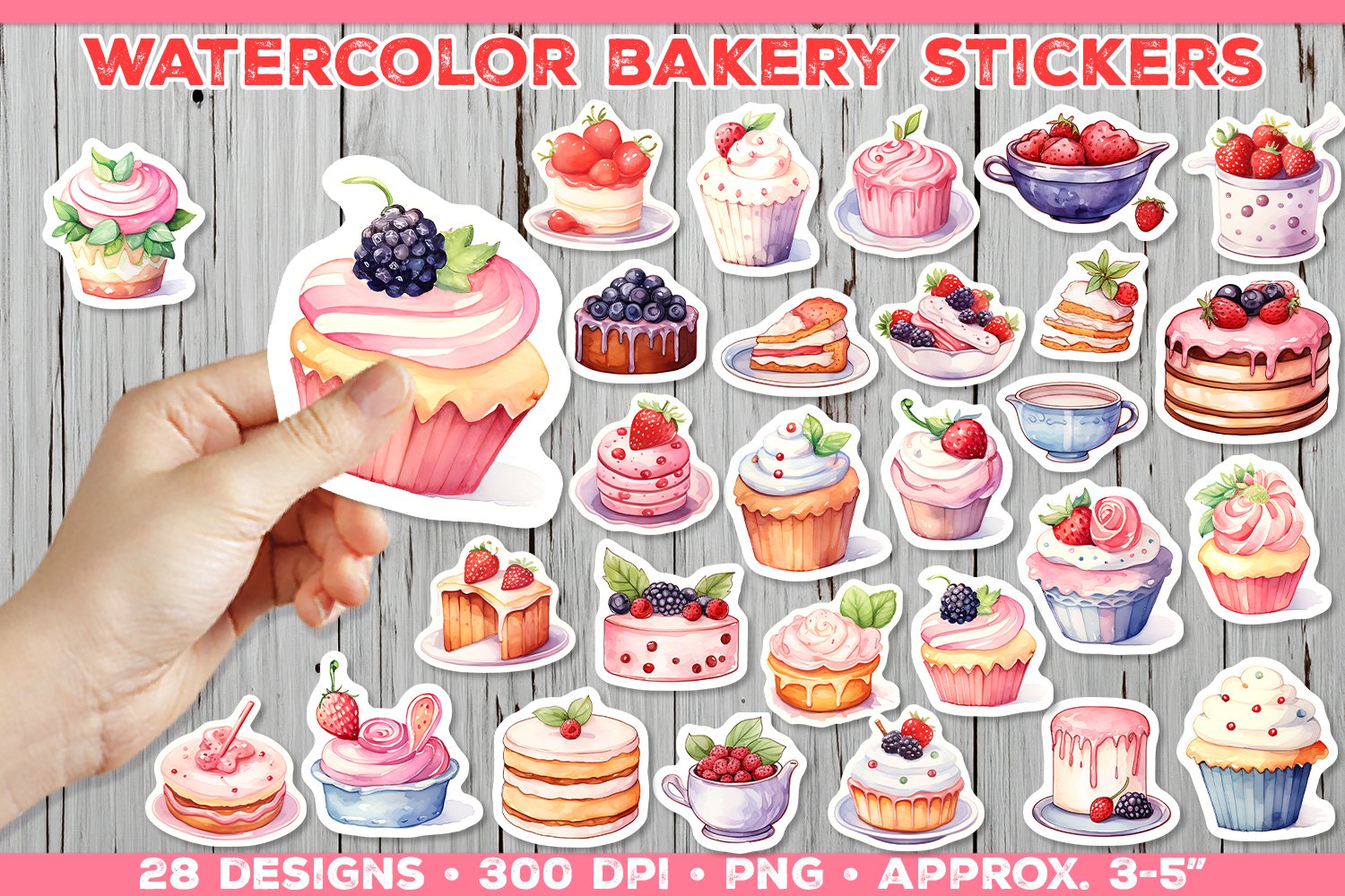 Digital Watercolor Baking Stickers Bundle. Stickers Bundle
