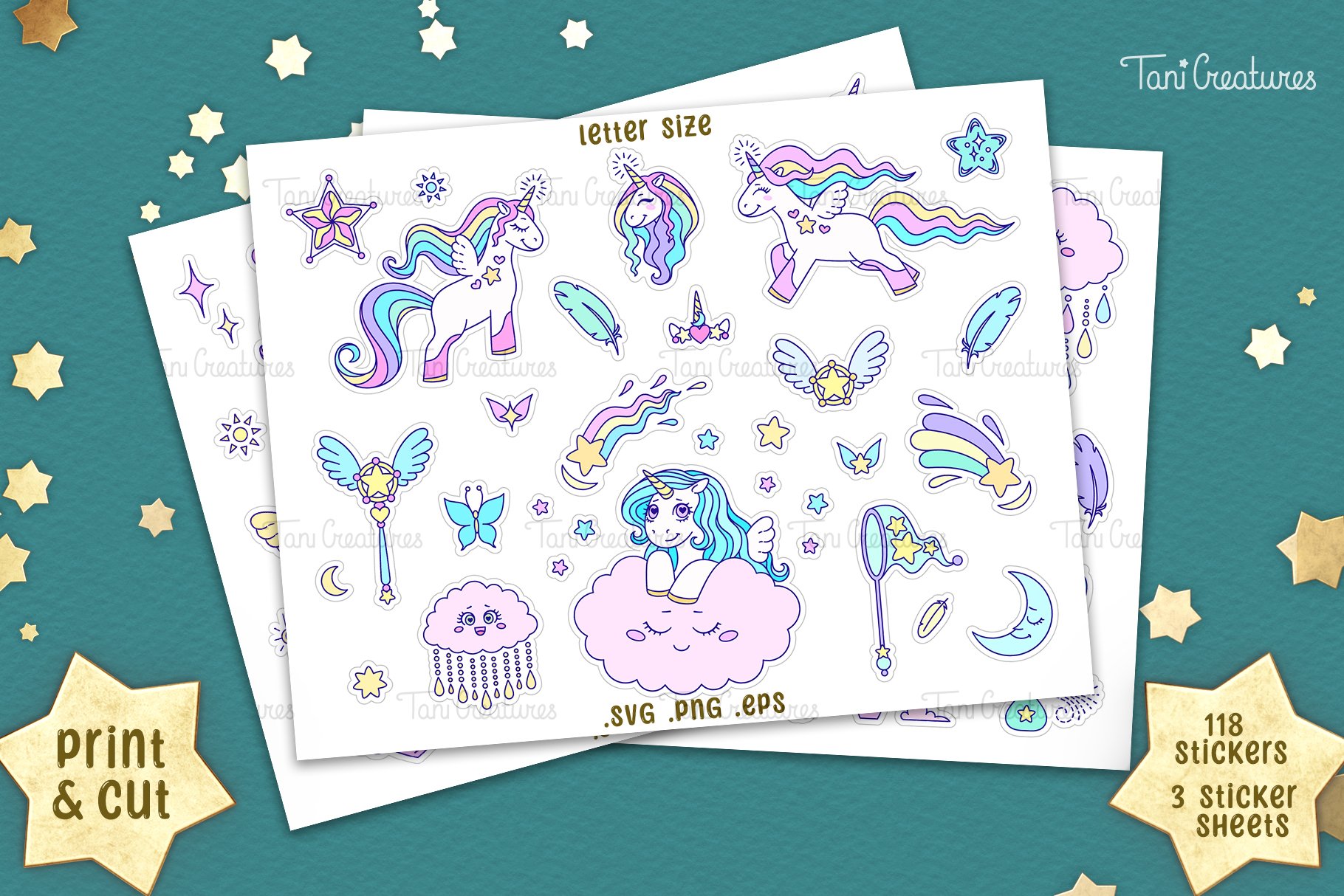 Magical Unicorns | Printable Sticker Sheets - Cricut Design view 2