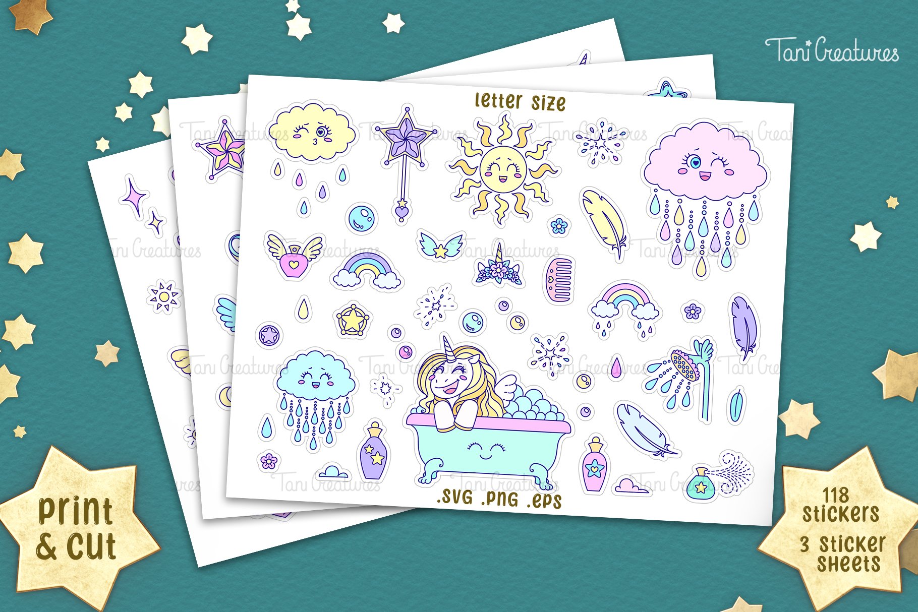Magical Unicorns | Printable Sticker Sheets - Cricut Design view 3