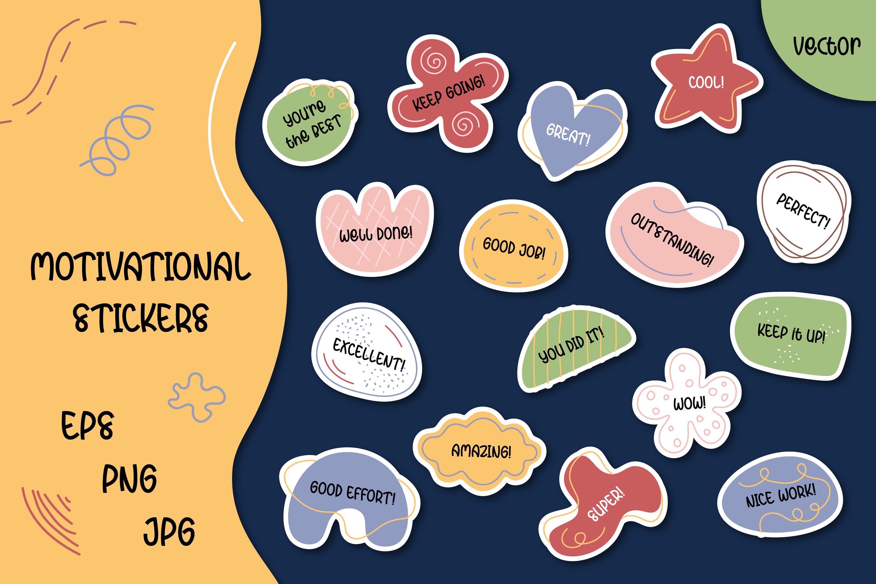 Motivational Stickers Pack | PNG   Vector | Good Job Clipart