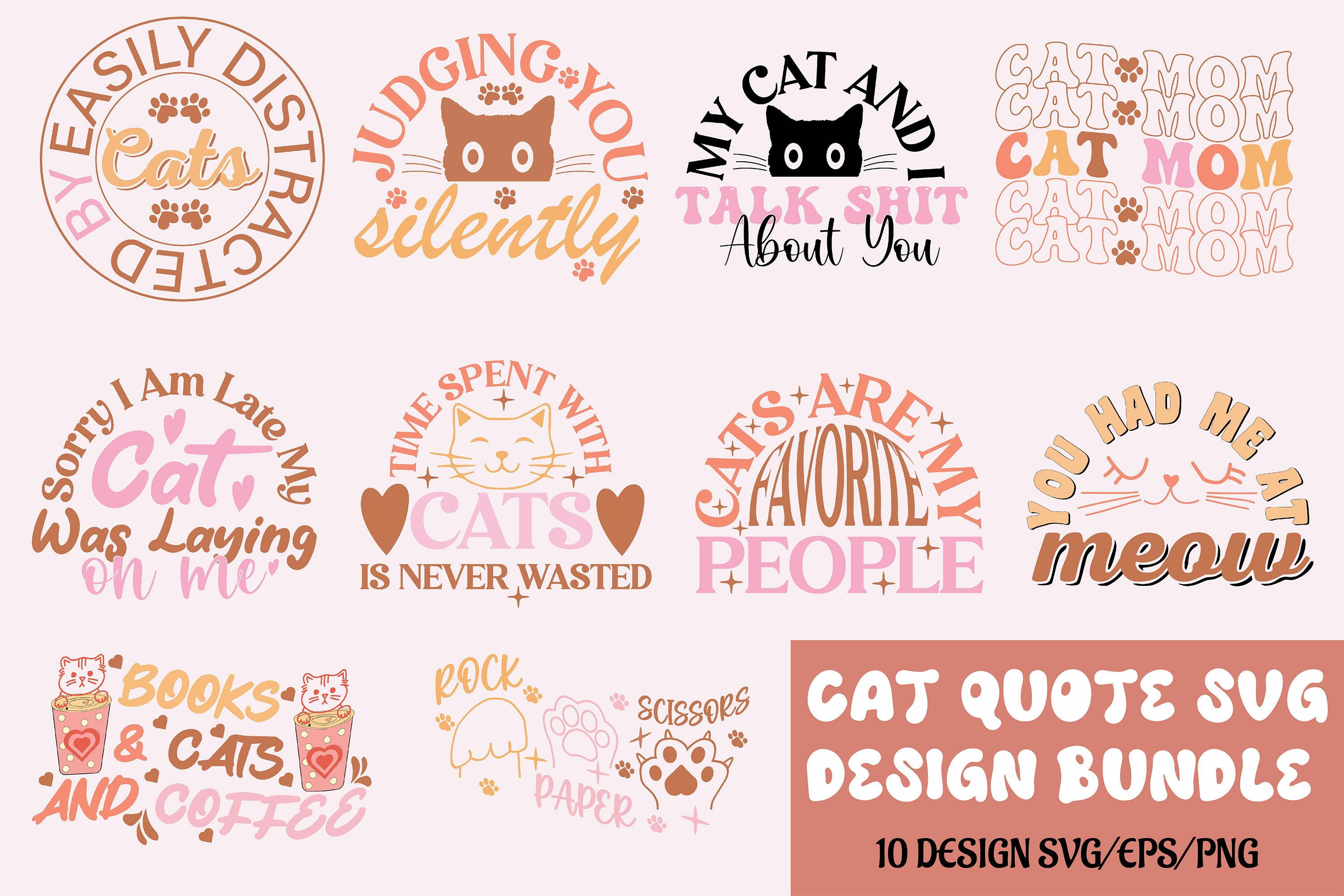 Cat Quote PNG Design Sublimation Bundle