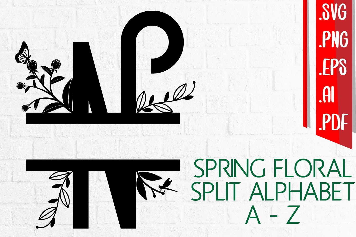 Spring Floral Split Monogram A-Z Bundle - Svg eps ai png pdf