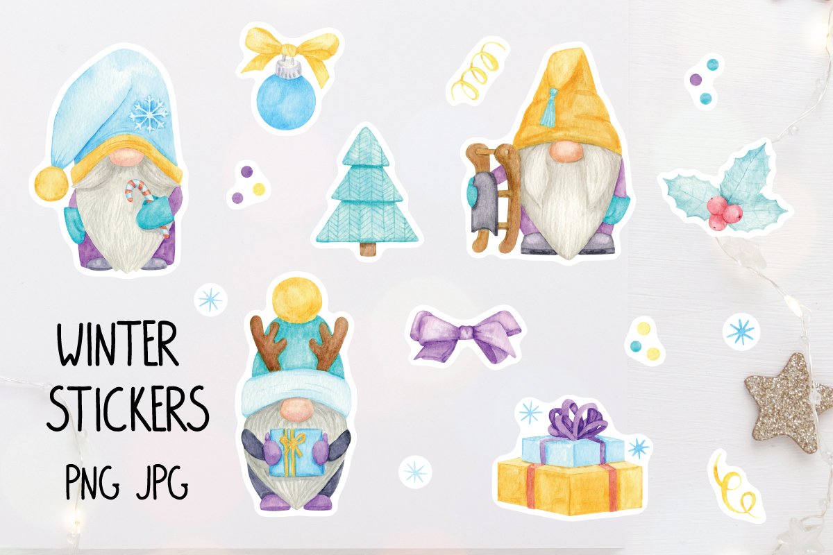 Winter Stickers Pack Gnomes Watercolor