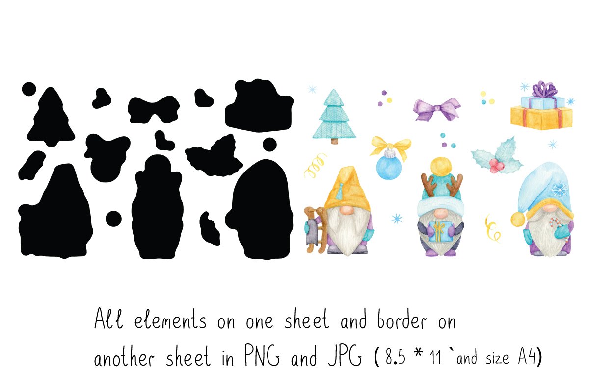 Winter Stickers Pack Gnomes Watercolor view 3