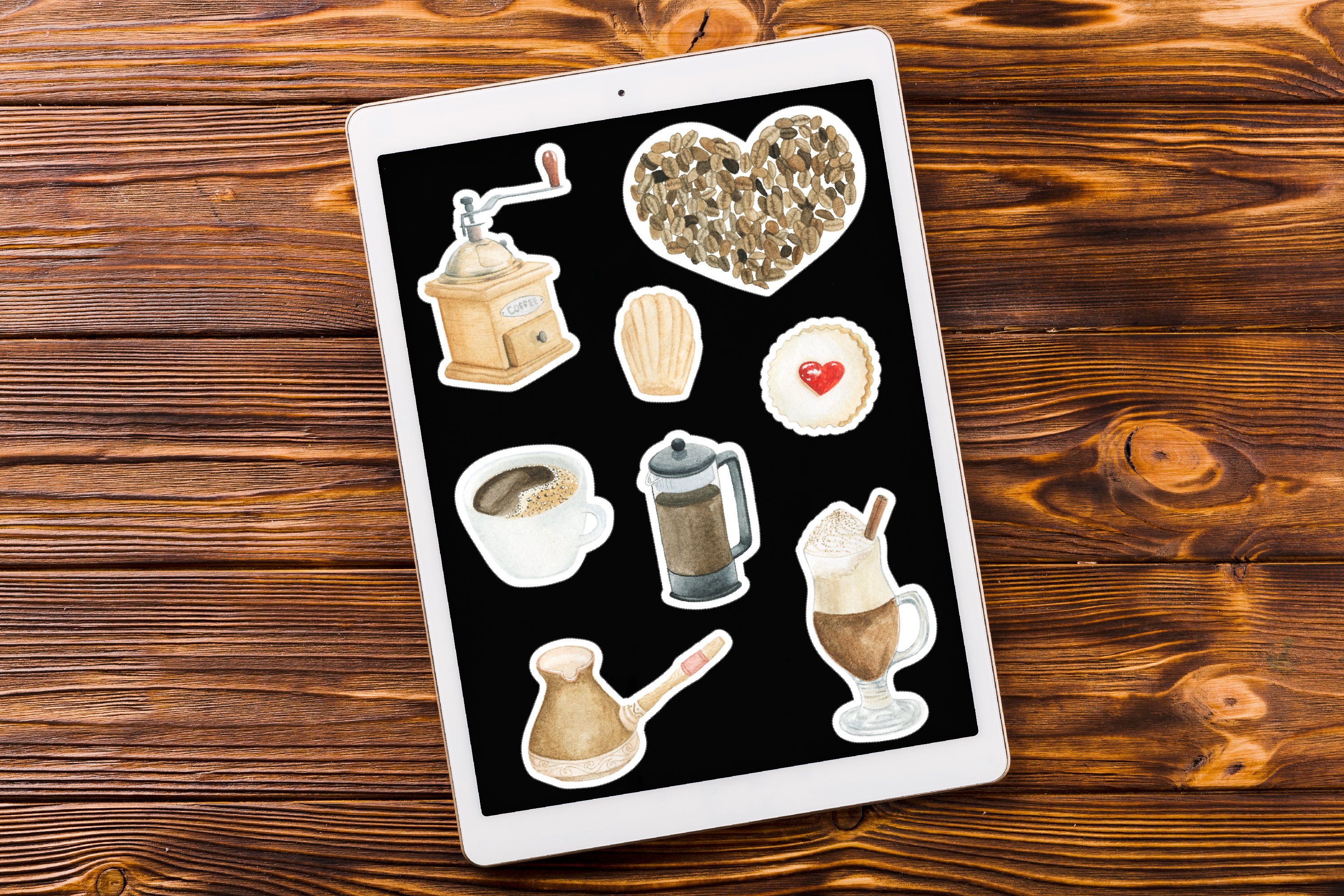 Stickers Print And Cut,for the GoodNotes.Watercolor Coffee view 3