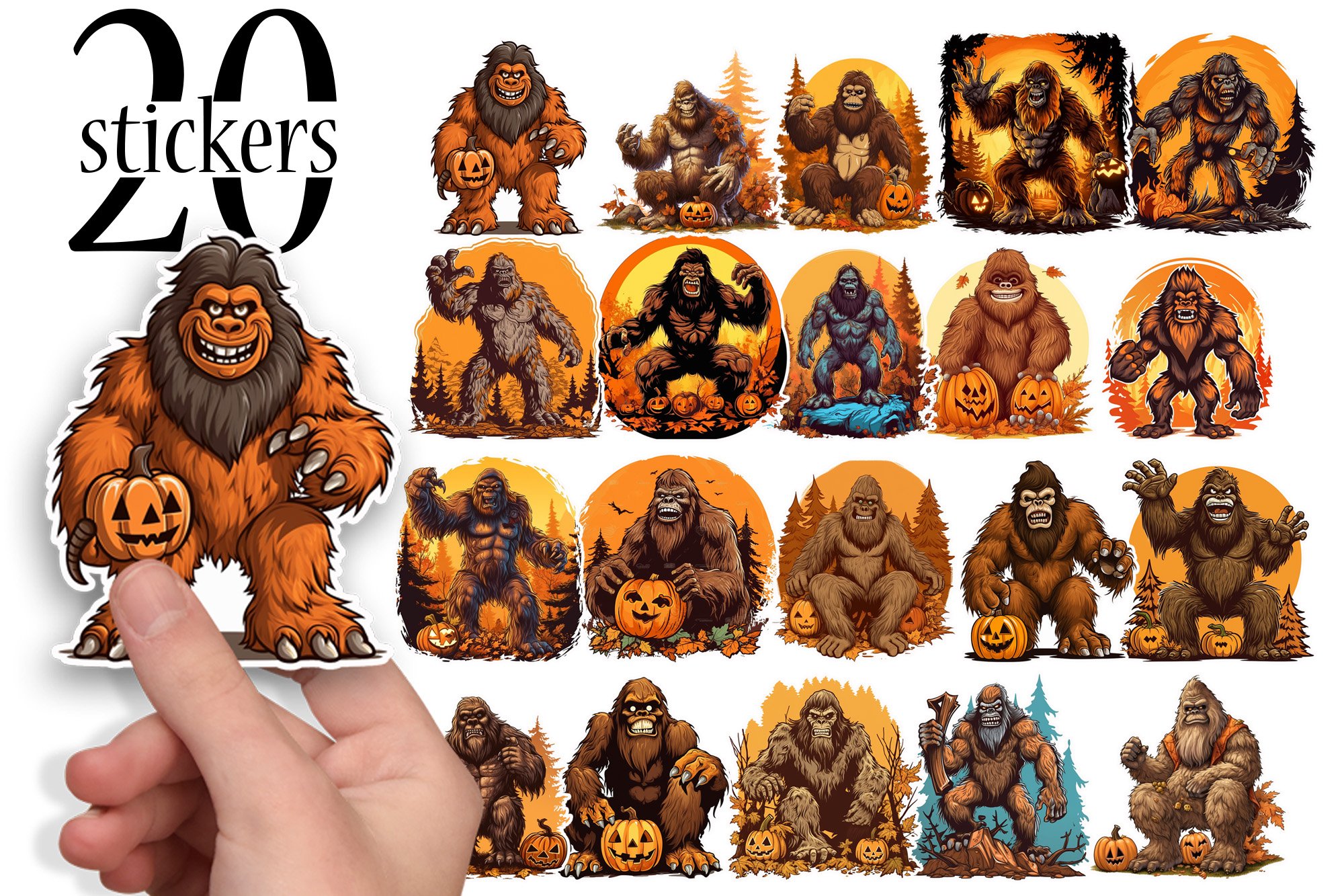 Printable Halloween Sticker Bundle - Bigfoot Sticker Bundle
